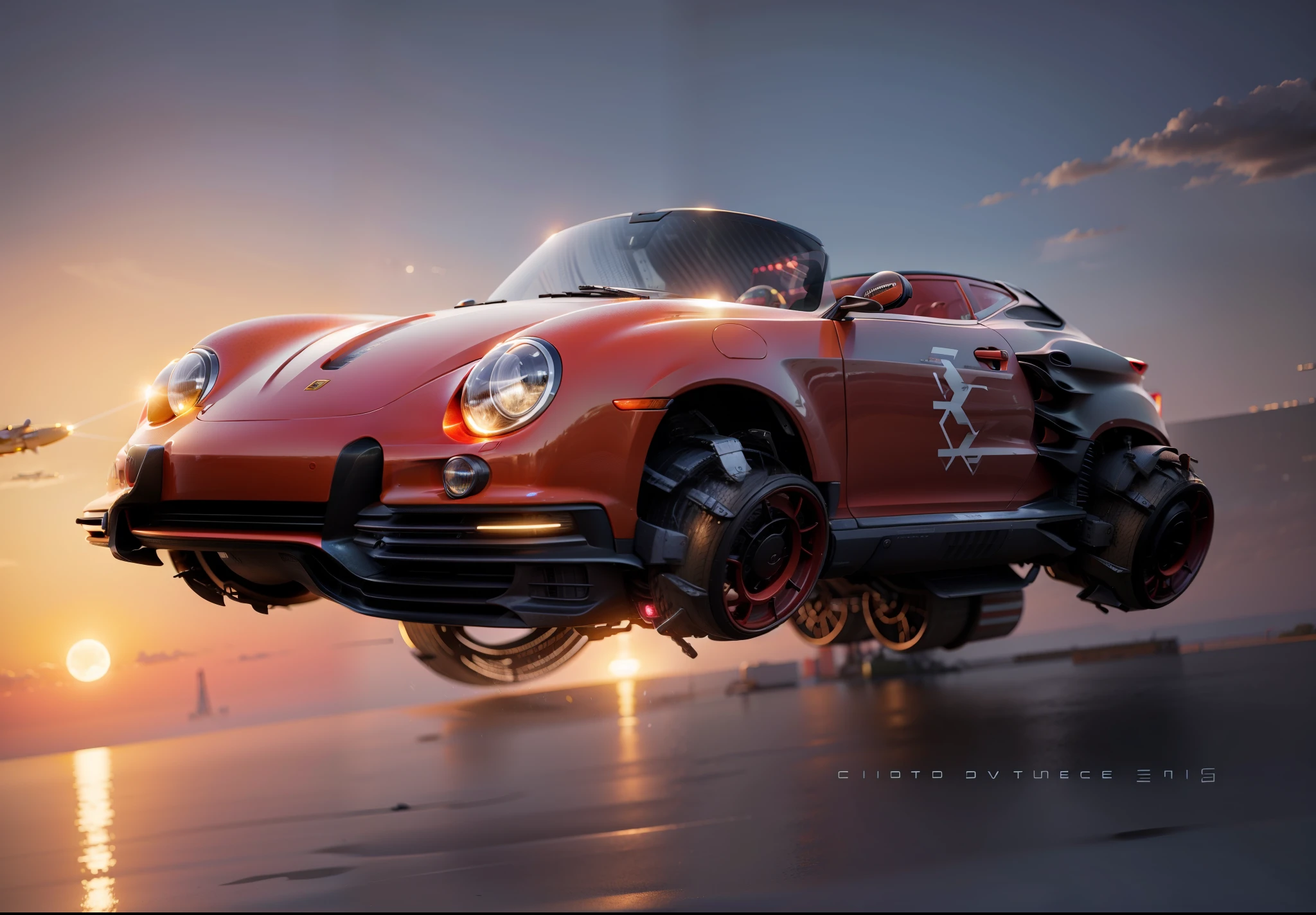 HOVER PORSCHE, realistic, hd, cyberpunk in cybercity at nigh