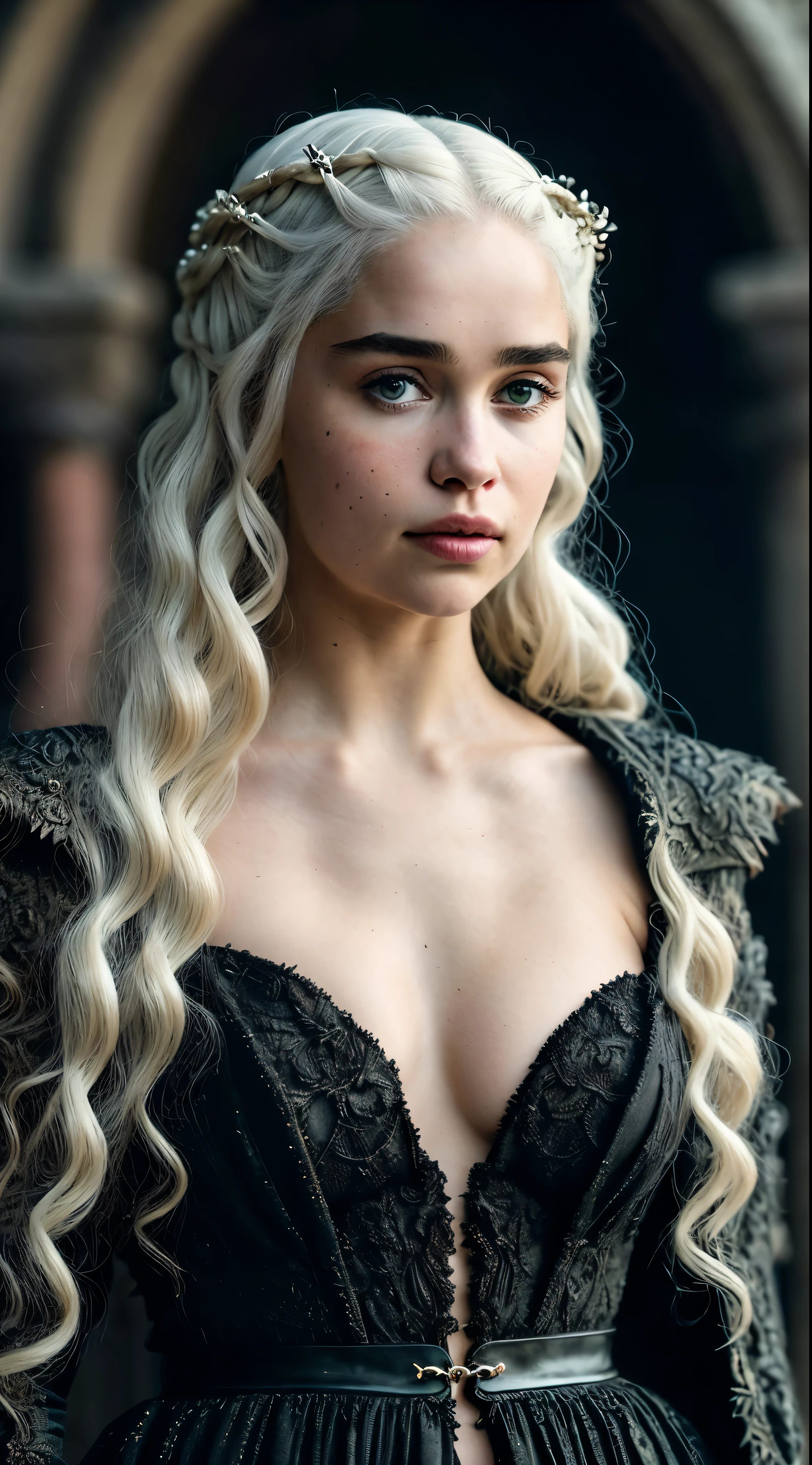 Royal Satin dress, Perfect eyes, flawless Beauty, pierced eyes, Masterpiece, Daenerys Targaryen, Gorgeous woman, queen, Queen Lady, Princess of Dragonstone, black mole on breast, The Unburnt, Queen of Meereen, Queen of the Andals, the Rhoynar and the First Men (claimant), Protector of the Seven Kingdoms (claimant), Khaleesi of the Great Grass Sea, Breaker of Shackles, Mother of Dragons, The One Who Was Promised, Lady of Dragonstone , 45 years Old, she is a Full growned lady now, beautiful mature lady, the queen, milf beauty, mature queen, Best quality, a small, charming Beauty, a captivating woman, fully ripen milf body, lustful queen, alluring appearance, unrivaled beauty, wonderful breasts, large breasts, mediaeval erotic costumes, a Game of Thrones-inspired costume, a close-up of a woman from the middle ages, Daenerys Targaryen, Daenerys, resembles Emilia Clarke, Emilia Clarke, scene from "Game of Throne," deep cleavage, warrior princess, healthy body, perfect thick body, attractive figure, fleshy body, style of "Game of Throne," beautiful lady, beautiful woman, mediaeval clothes, stunning woman, 8K, insane details, dress made of clothes and jewelry, perfect hair, styled hair, high clarity eyes, perfect hands, perfect fingers, perfect eyes, skin pores, stunning beauty, beautymarks on her breast, beautymarks on her breast gives her more charm, black moles, insane skin texture, 