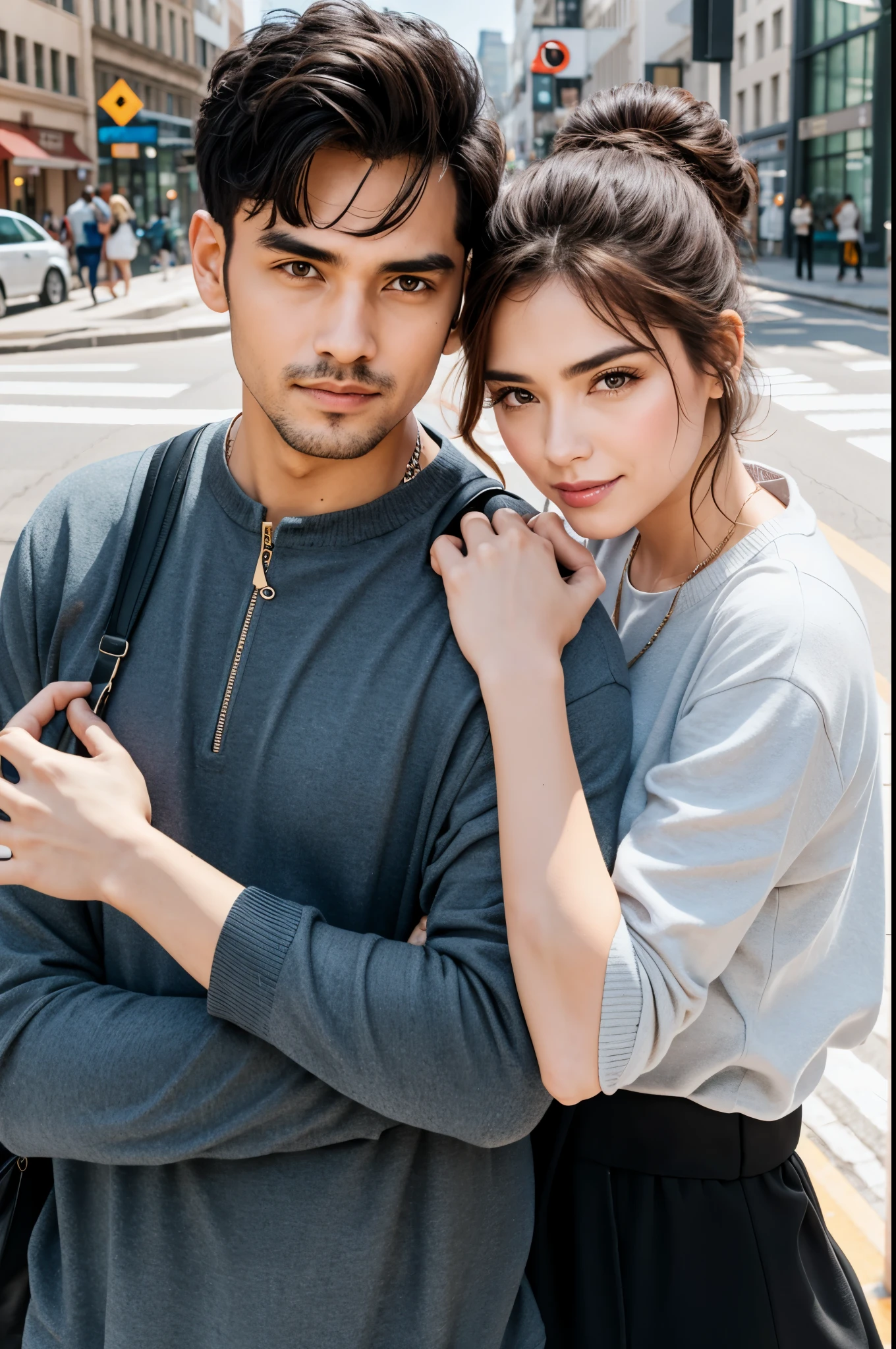 Cute couple, matching outfit, in the mall