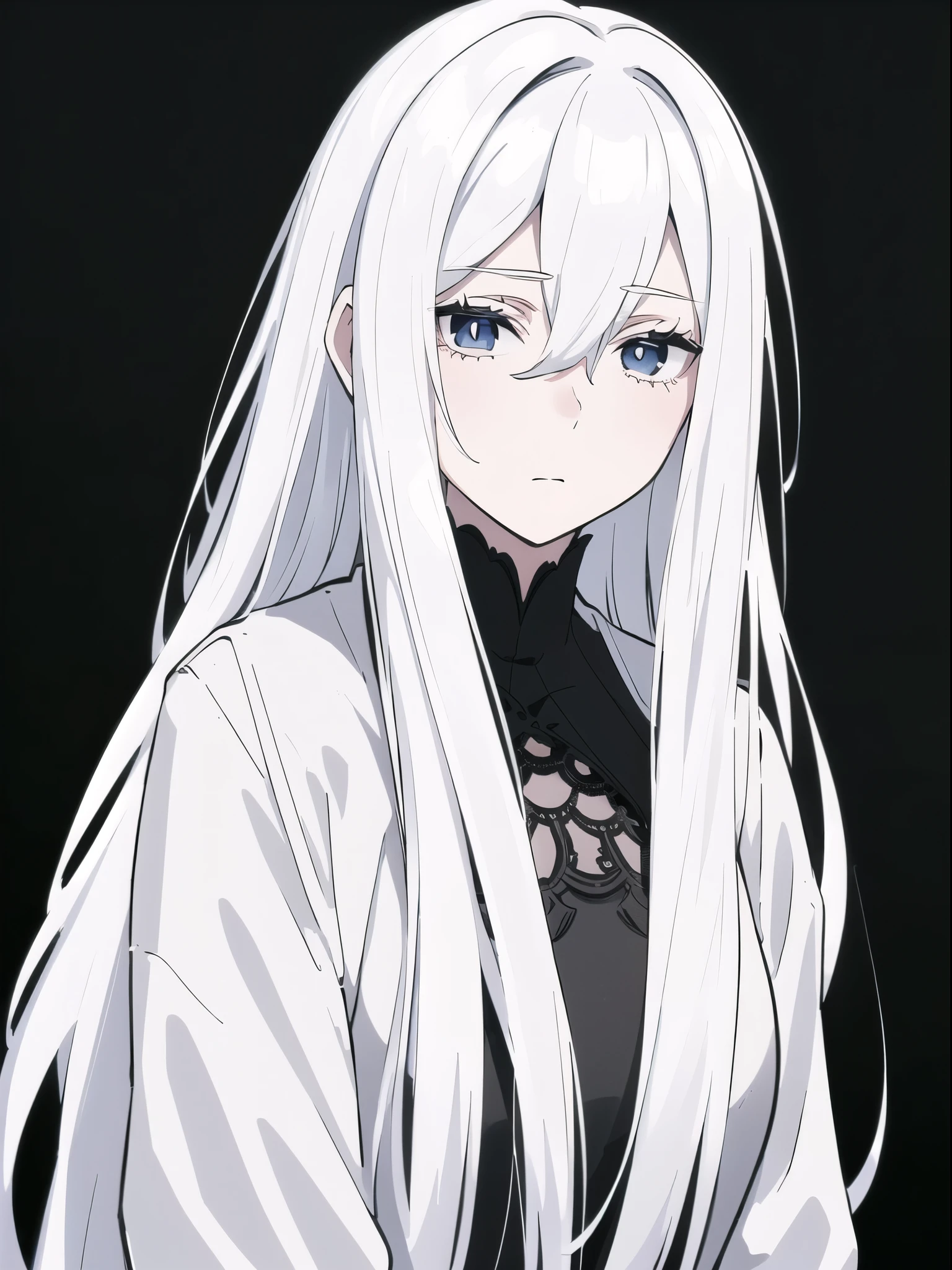 ((White hair)),((Head and Shoulders Image)),Sexy,A person,Alone,Simple style,pancake ,Simple details,Black background,Empty background,Black background wall,(20 year old woman),(Droopy hair),(White Gloves),(Evening Gown),(Lace Shirt),Lace,(confidence)