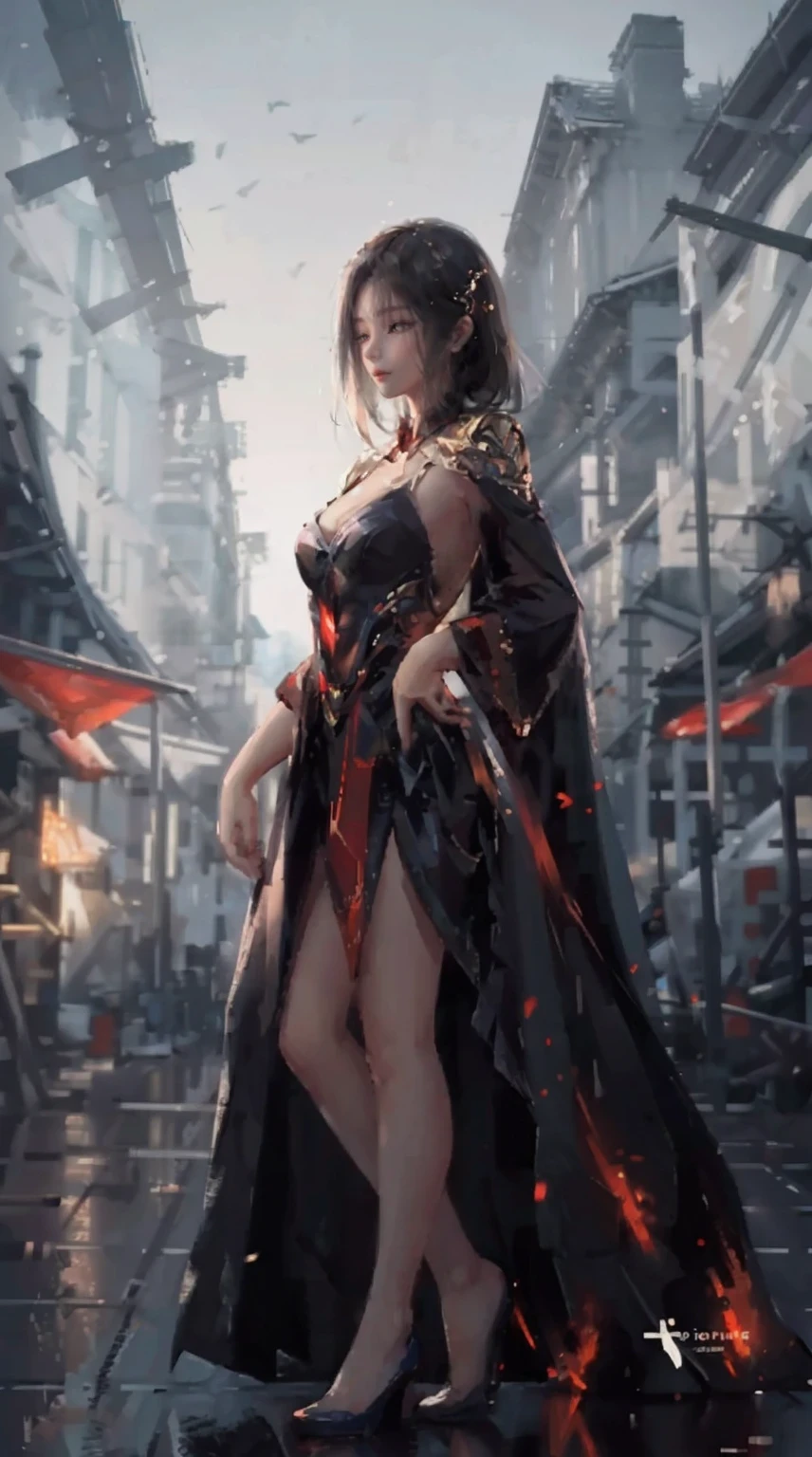 game character, East Asian original art character design, 1 girl, alone,[:(gradient background:1.5):40],whole body,big breasts, Supergirl costume dress,atmospheric perspective, Sony FE,