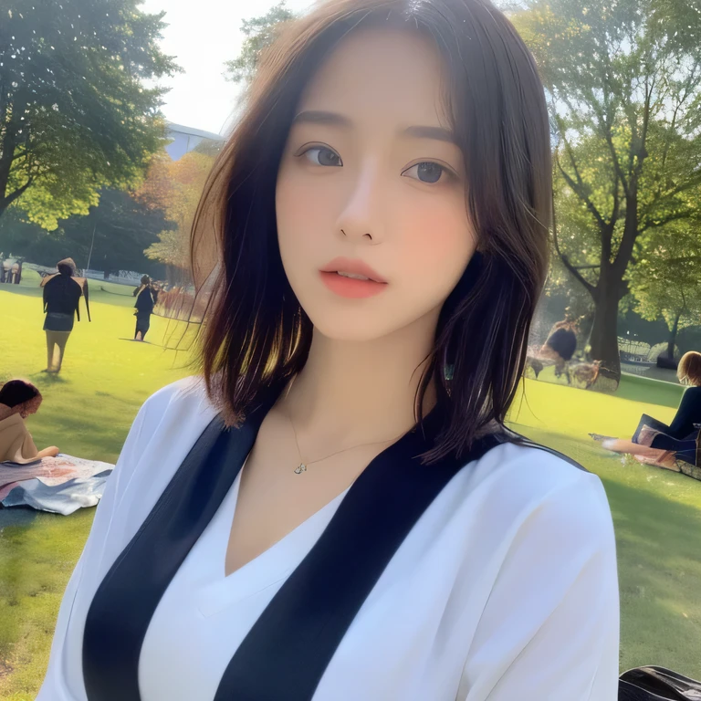 ((highest quality, 8k, masterpiece: 1.3)), concentrate: 1.2, perfect body beauty: 1.4, slim abs: 1.2, ((layered haircut, big breasts: 1.2)), (wet clothes: 1.1) , (Picnic in the park, Sunny: 1.3), Highly detailed face and skin texture, fine eyes, double eyelid, double clothes, short clothes
