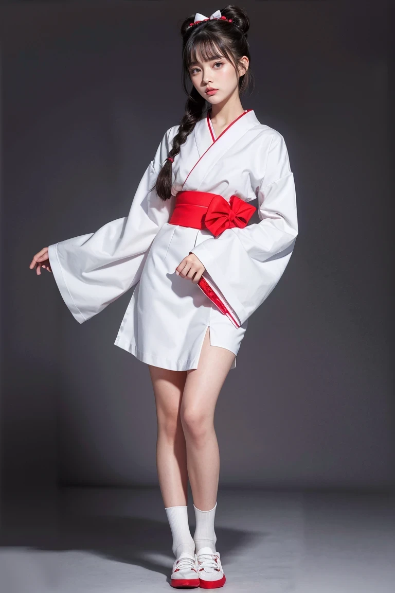 (Nipple GA)、 bignipple、 barechested、 (Super cute girl in S-class at a shrine who doesn't wear anything)、 In a white shirt and a red skirt that is unkempt at the chest、 Hakama that is bald、 I can see bare feet、 Komono、 hakama kimono、 intricate hakama、 Photo from the knee up、 (Highly detailed photos of CG Unity 8K)、 (The nakedness of S-class girls is very cute in every detail)、 (Photo Real)、 ((One Lolita S Class Girl))、 ((top-quality))、 ultra-detailliert、 masterpiece、 (roundly eyes)、 breasts are slightly larger,、 viewer、 Woman with a gentle atmosphere、 Very beautiful straight hair、 Bright photo、 Fresh ultra-real person、 20yr old