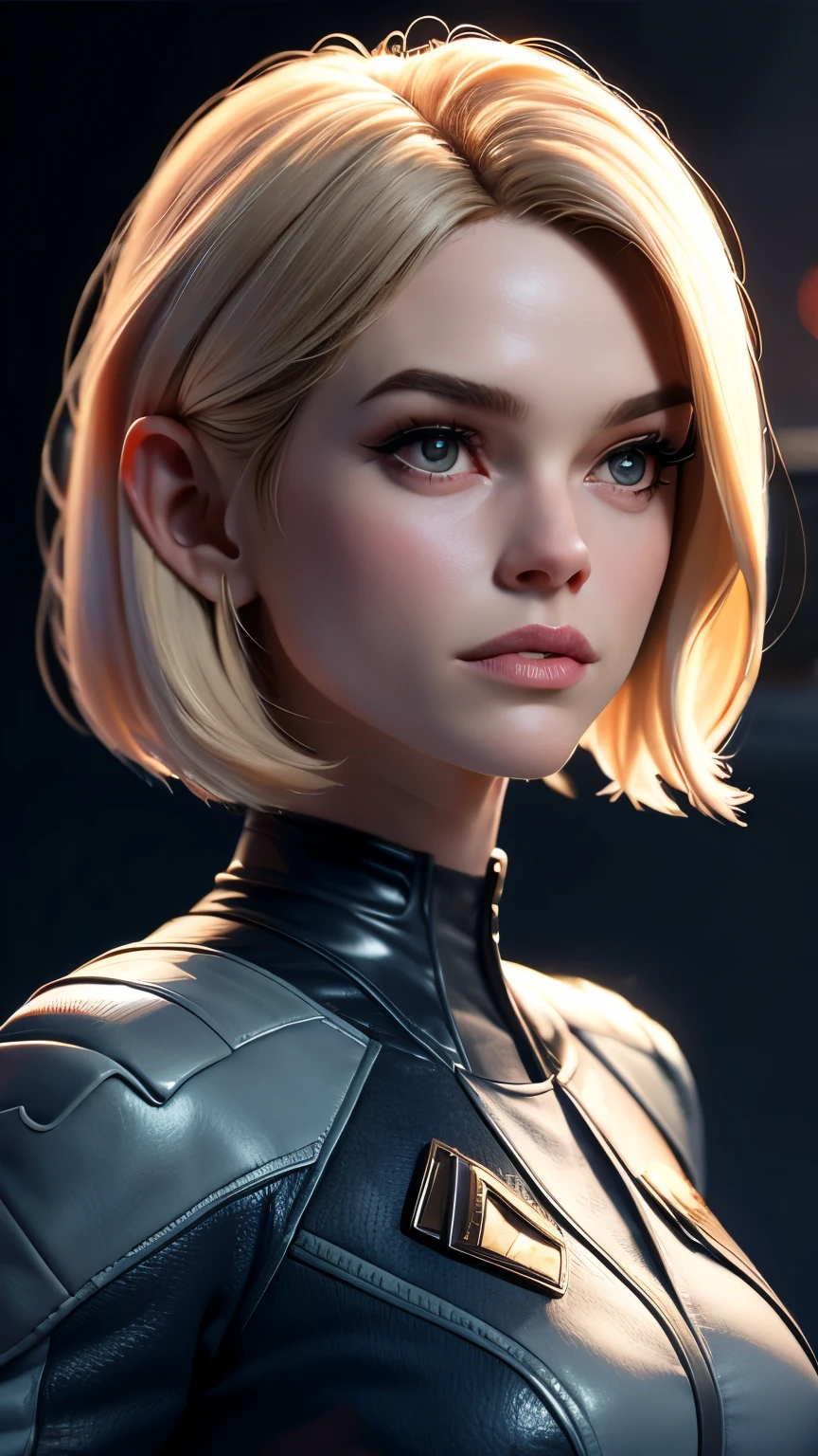 photo of Alice Eve (carol marcus from Star Trek into darkness), RAW, beautiful woman, ((portrait)), ((detailed face:1.2)), ((detailed facial feature, detailed skin, clear skin), (perfect proportioned body), (short bob cut hair), (wearing star trek ev suit), (high detailed star trek environment), (realistic photo, best quality, detailed), (8k wallpaper), (cinematic lighting, dramatic lighting) (sharp focus, intricate)