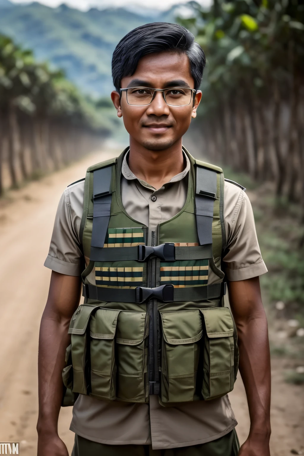 RAW photo in sequence, uma imagem de pessoas do Myanmar, ((captura integral do corpo, sorrindoLine-break-abbr: p)), vestidos de camuflage invernal militar, luvas de combate, AR-15, retrato completo, imagem real, foto RAW, 8K UHD, alta qualidade, lentes longas, unblurred cloth details, natural lighting, HDR, fotografia profissional, interagindo com o espectador, visual militar, fotorrealista, pessoas do Myanmar, vest