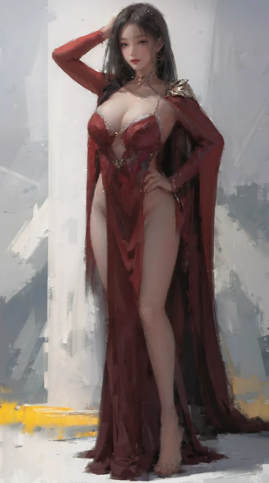 game character, East Asian original art character design, 1 girl, alone,[:(gradient background:1.5):40],full body lesbian, big breasts, Supergirl costume dress