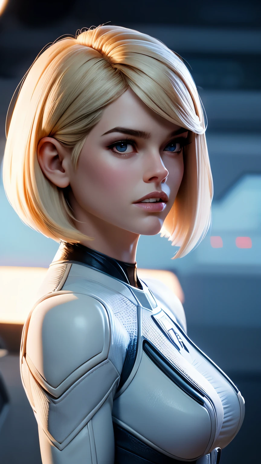 photo of Alice Eve, RAW, beautiful woman, ((portrait)), ((detailed face:1.2)), ((detailed facial feature, detailed skin, clear skin), (perfect proportioned body), (short bob cut hair), (wearing star trek plug suit), (high detailed star trek environment), (realistic photo, best quality, detailed), (8k wallpaper), (cinematic lighting, dramatic lighting) (sharp focus, intricate)