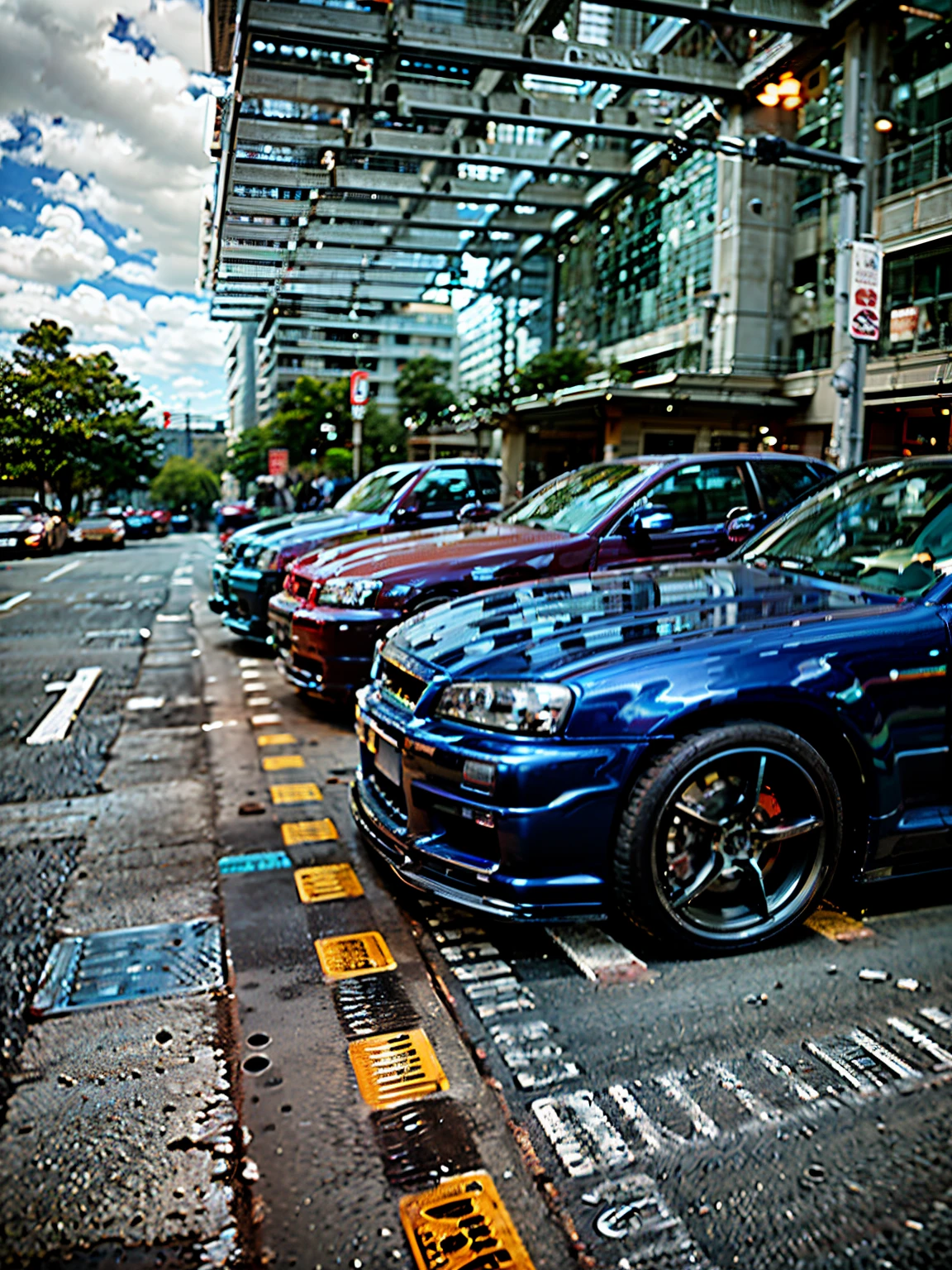 There are rows of cars parked on the side of the road, cars parked, cars parked underneath, high-quality picture, taken with a Sony A7R camera, taken with sony alpha 9, cars parked, mercedez benz, shot on nikon z9, Photo taken with Sony A7R, high-quality photo, mercedes and volkswagen, photography of