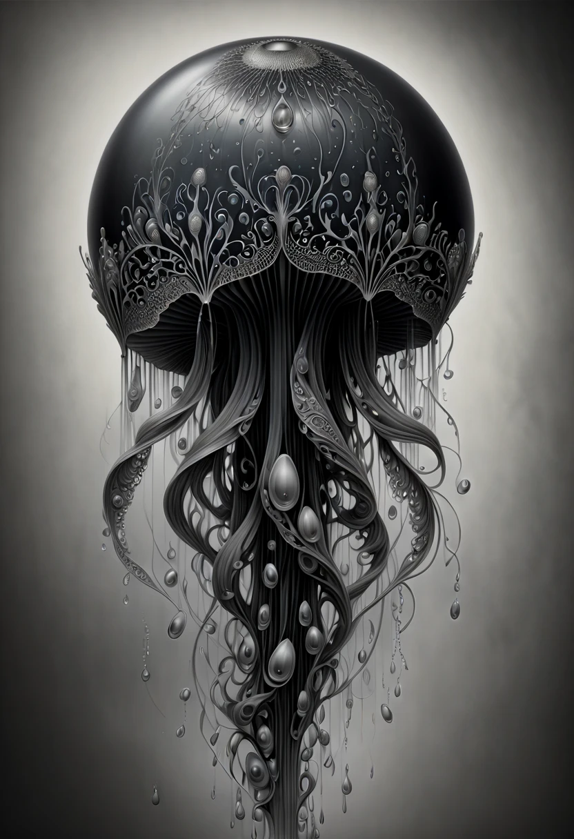 Jellyfish, Graphite, (best quality, masterpiece, Representative work, official art, Professional, Ultra intricate detailed, 8k:1.3)
