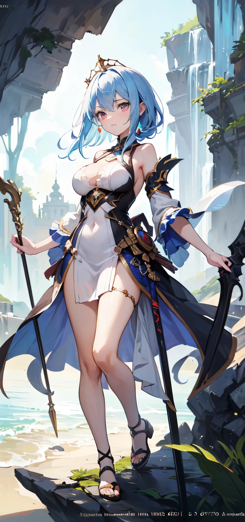 anime girl in white dress standing in front of waterfall, concept art by Shitao, pixiv contest winner, fantasy art, trending on artstation pixiv, anime goddess, artgerm on artstation pixiv, ((a beautiful fantasy empress)), fanart best artstation, beautiful goddess, extremely detailed artgerm, guweiz on pixiv artstation