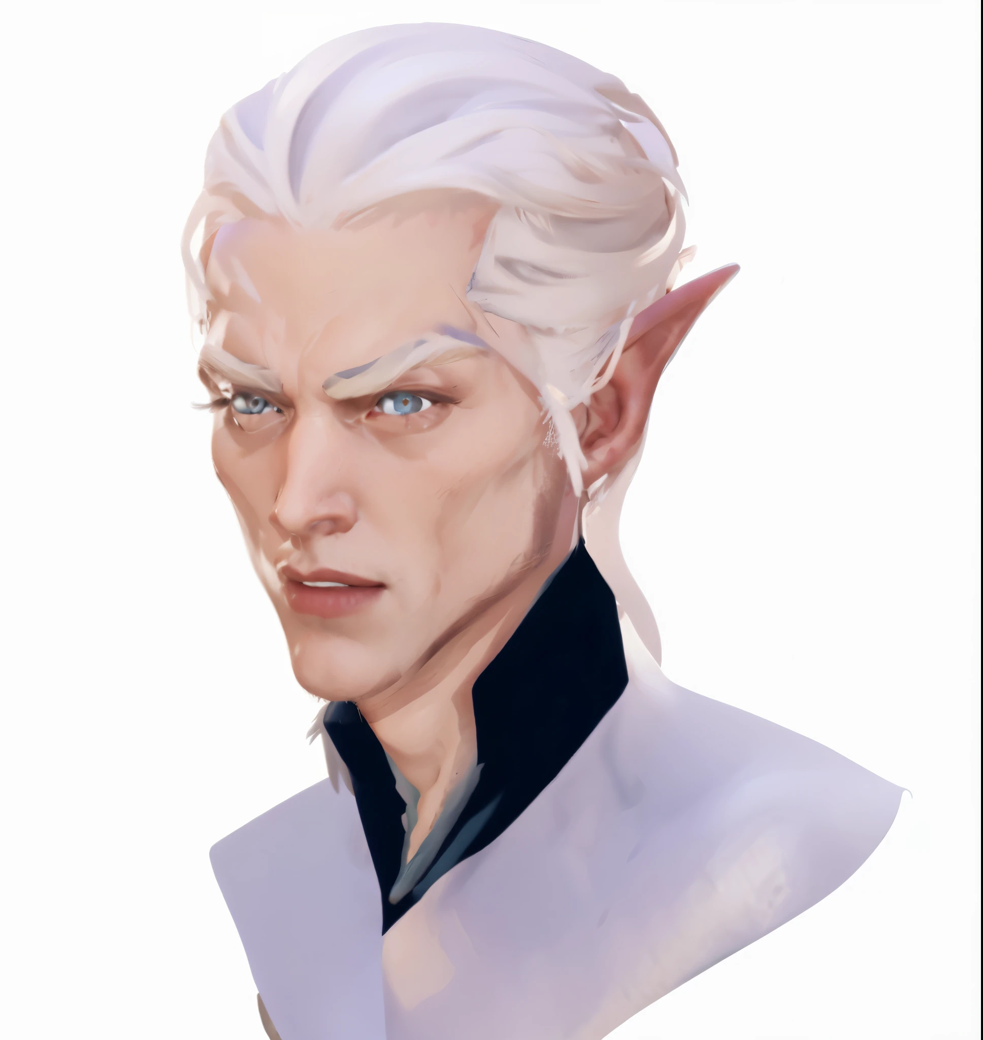 (obra de arte), melhor qualidade, 3d stylized game character, BGMyDreamBoy, fierce handsome elf prince, pbr shader, hyper detailed chiseled masculine face, personagem de design detalhado, medieval ambience, cabelo ruivo longo, olhos vermelhos intenso:1.5, (simple background: 1.3)