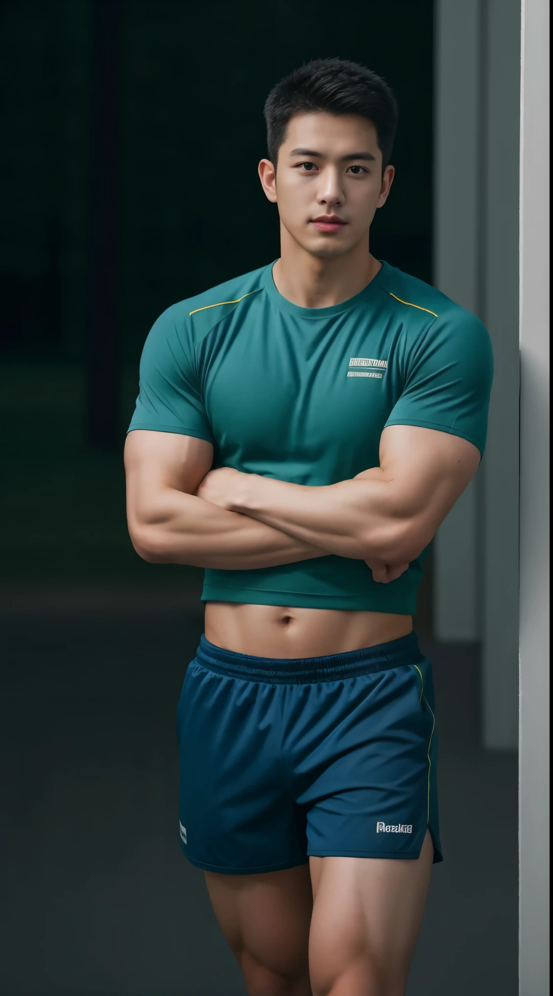 a young asian man, 20 years old, wearing a shirt and pants, dynamic movement pose, big pecs, (best quality,4k,8k,highres,masterpiece:1.2),ultra-detailed,(realistic,photorealistic,photo-realistic:1.37),HDR,UHD,studio lighting,ultra-fine painting,sharp focus,physically-based rendering,extreme detail description,professional,soft colors,bokeh,portrait,photography