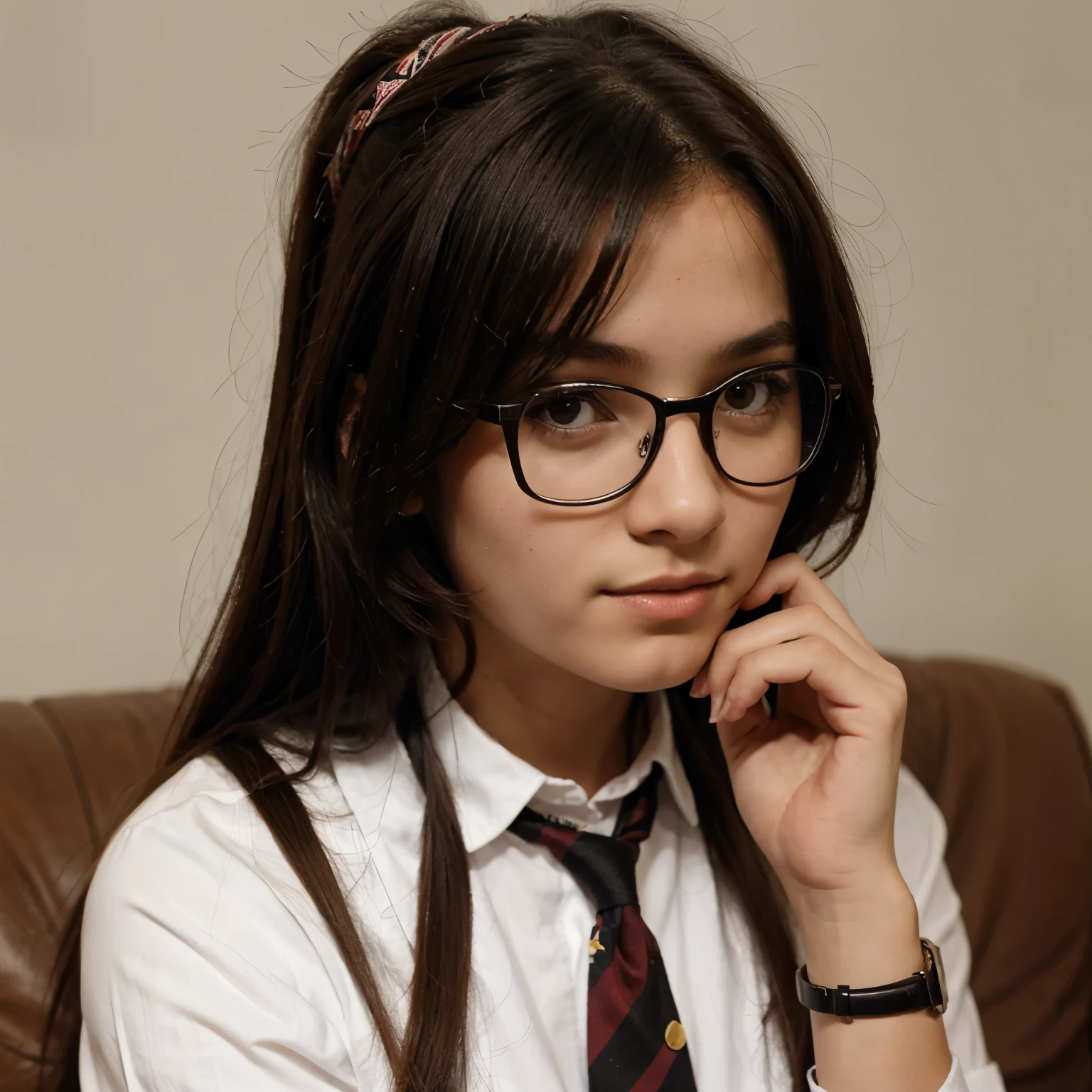 16 years old school girl with glasses