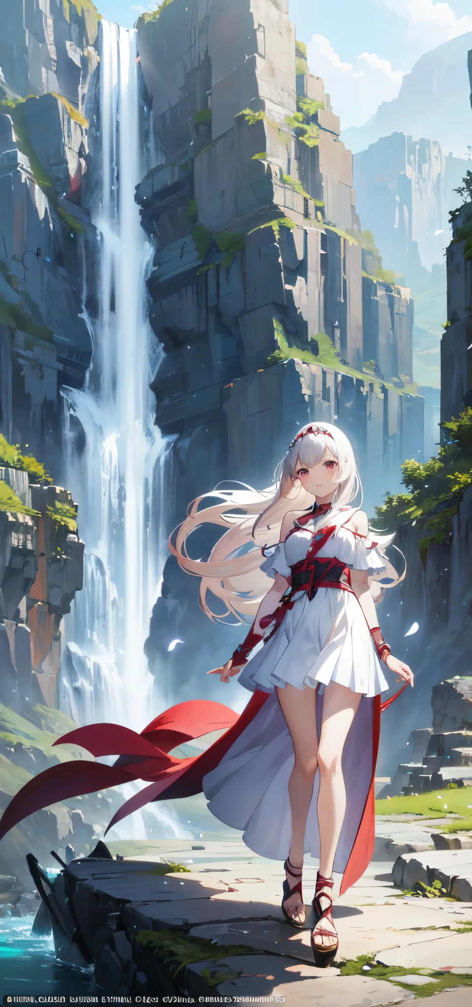 anime girl in white dress standing in front of waterfall, 2. 5 d cgi anime fantasy artwork, cushart krenz key art feminine, anime fantasy artwork, anime art wallpaper 8 k, anime fantasy illustration, anime art wallpaper 4 k, anime art wallpaper 4k, beautiful fantasy anime, anime style 4 k, fantasy art style, 4k anime wallpaper