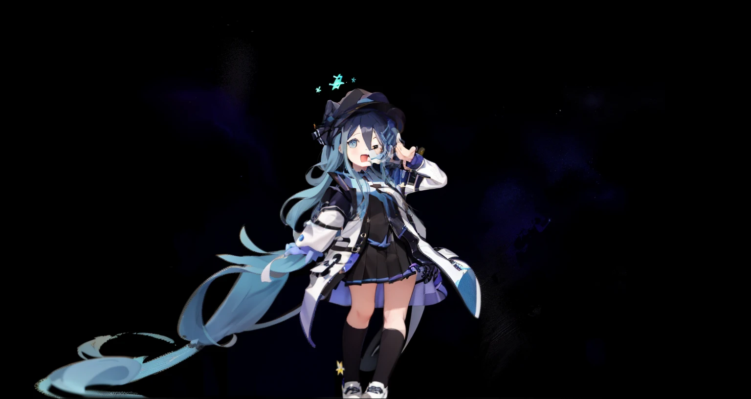 one in costume、Close-up of a person wearing a hat and microphone, Moon themed clothing, azure lane style, from《azur lane》Electronic games, Maple Leaf Story style, live2d virtual YouTuber model, Nendoroid style, stylized anime, cute characters, MapleStory Mouse, Chibi style, fleet collection style, inspired gacha club game