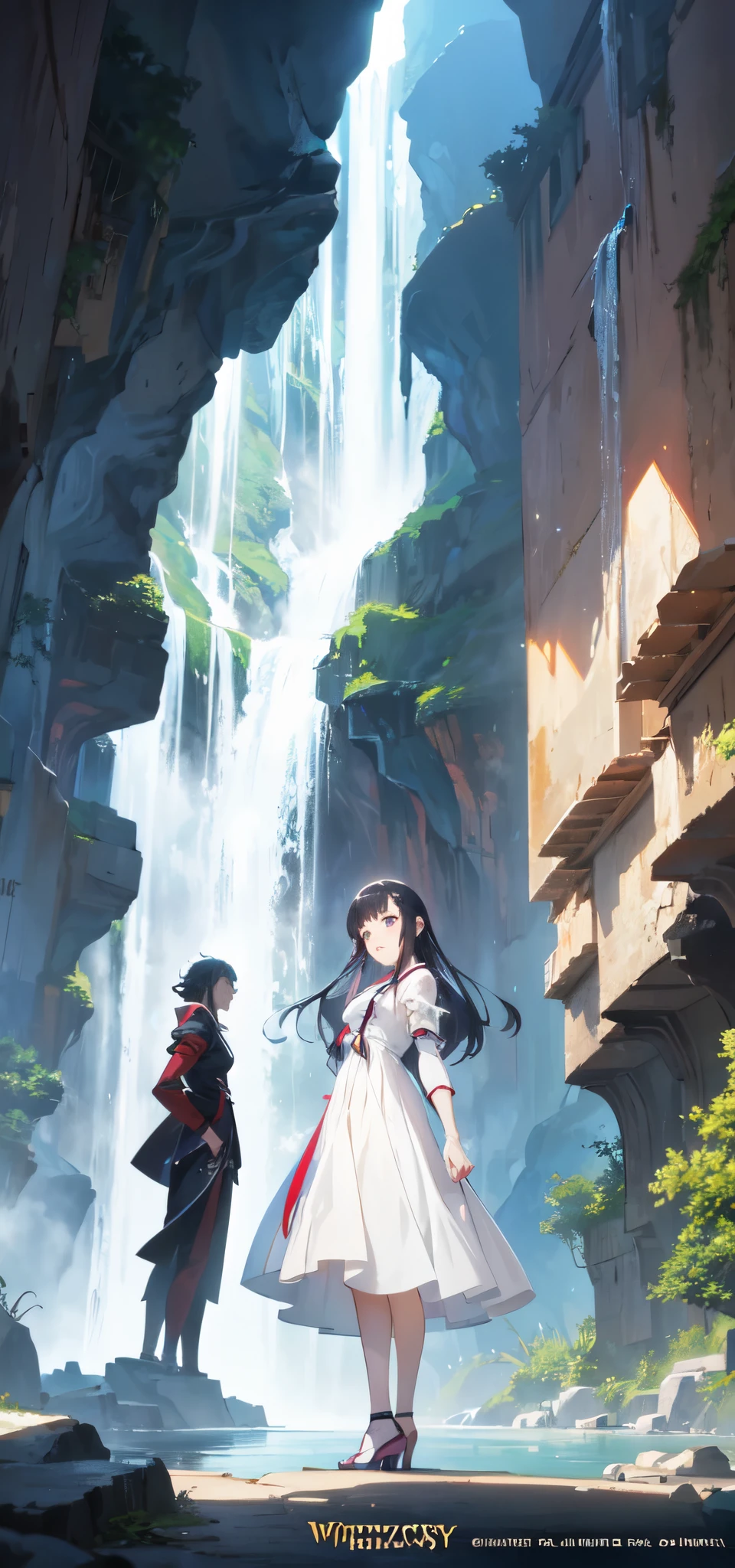 anime girl in white dress standing in front of waterfall, 2. 5 d cgi anime fantasy artwork, cushart krenz key art feminine, anime fantasy artwork, anime art wallpaper 8 k, anime fantasy illustration, anime art wallpaper 4 k, anime art wallpaper 4k, beautiful fantasy anime, anime style 4 k, fantasy art style, 4k anime wallpaper