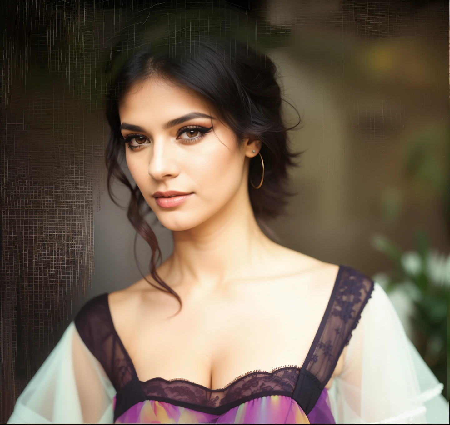 CRU, analog style, Um retrato deslumbrante de um jovem, Beautiful woman with striking features. Ela deveria ter demorado, flowing black hair, um olhar cativante, and a seductive expression. O fundo deve ser neutro e simples, permitindo que a mulher seja o ponto focal da imagem. ((Detalhe da pele)), Por favor, pay close attention to details, como os destaques e sombras em seu rosto e cabelo, para criar uma imagem realista e realista. ((Heavy makeup and mascara)) Experiment with different lighting techniques to enhance the mood and atmosphere of the portrait. The final product must be a masterpiece that captures the essence and beauty of the woman, ((pele altamente detalhada, Detalhe da peles)), sharp focus, volumetric fog, 8k hd, dslr, alta qualidade, film grain, Fujifilm XT3, Corpo todo, (Professional color grading:1.5)
