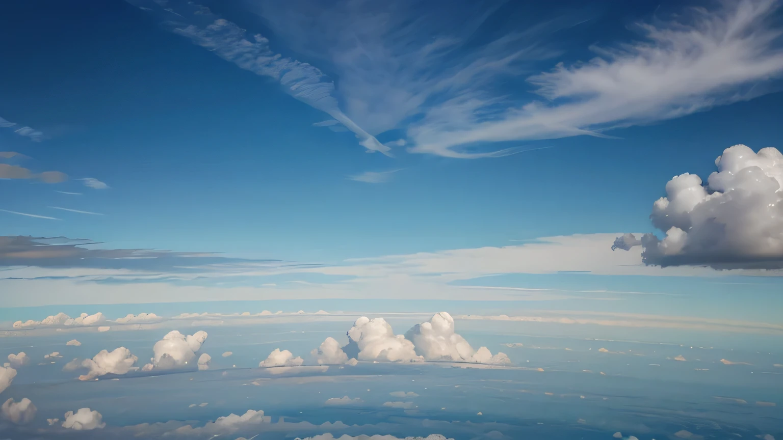Genera una imagen de el cielo con nubes. El cielo debe ser de un azul profundo. The overall atmosphere of the image should be peaceful and full of calm., transmitting a feeling of clarity and purity in the air.