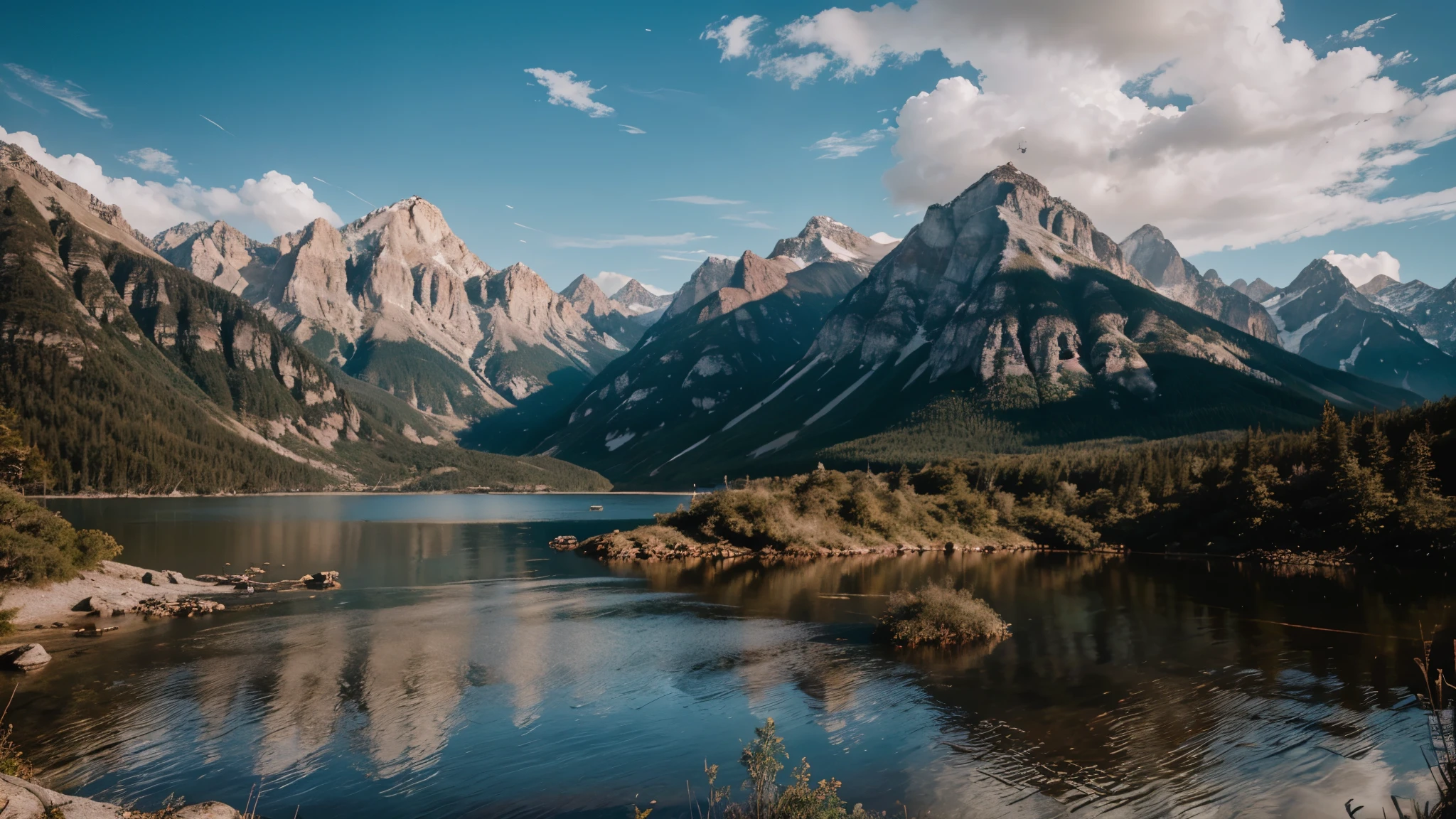 Foto RAW de uma paisagem montanhosa, pequenos detalhes, fotorrealista, foto ultrarrealista, 8k uhd, dslr, soft lighting, alta qualidade, film grain, Fujifilm XT3, (obra-prima)