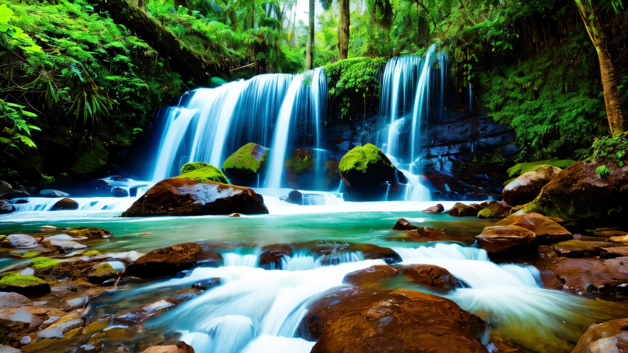 floresta tropical com cachoeira enorme