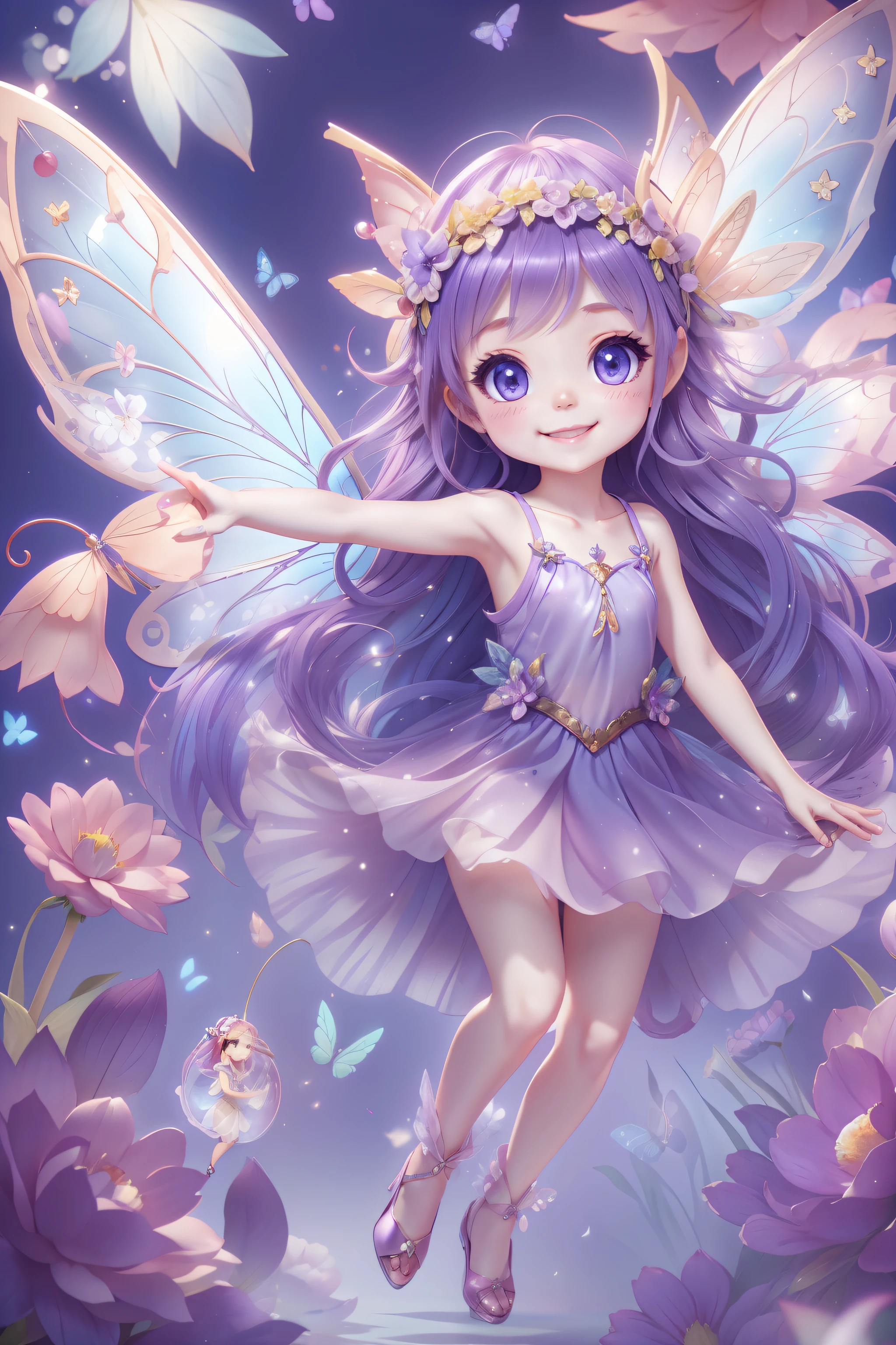 Sweet fairy with a sense of transparency、Radiant smile、Enjoy playing、nice background、Heller Hintergrund、lila Hintergrund