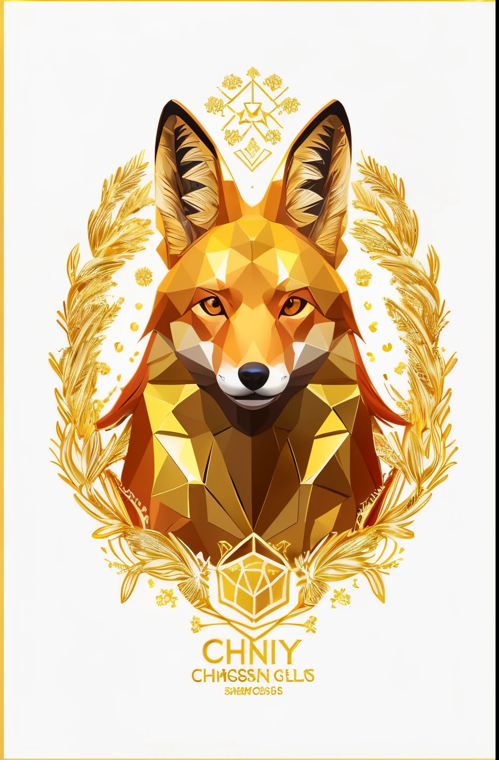 Shiny golden maned wolf Chrysocyon brachyurus logo in vector form with shiny golden petals ((shiny golden maned wolf Chrysocyon brachyurus)), a detailed illustration of the golden maned wolf face, magic, shiny golden, howling, logo in vector form with shiny golden petals, golden gradient style design, harmonic tetradic colors, 3D vector art, cute and quirky, fantasy art, shiny gold, Adobe Illustrator, hand drawn, digital painting, minimalist, low poly, soft studio lighting, aerial view, isometric style, retro aesthetic, focus on characters, 4K resolution, photorealistic rendering, using cinema 4D