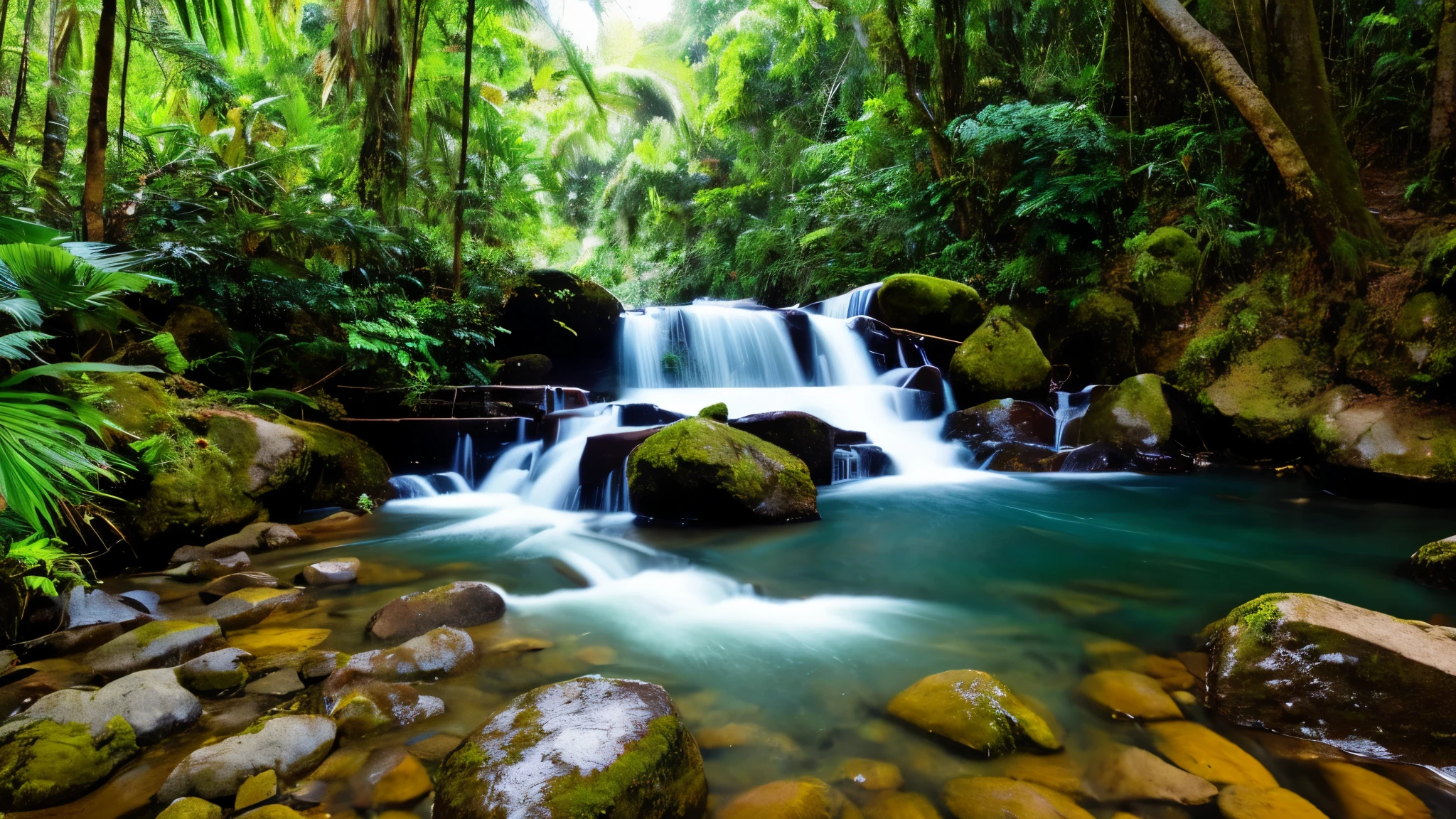 floresta tropical com cachoeira enorme