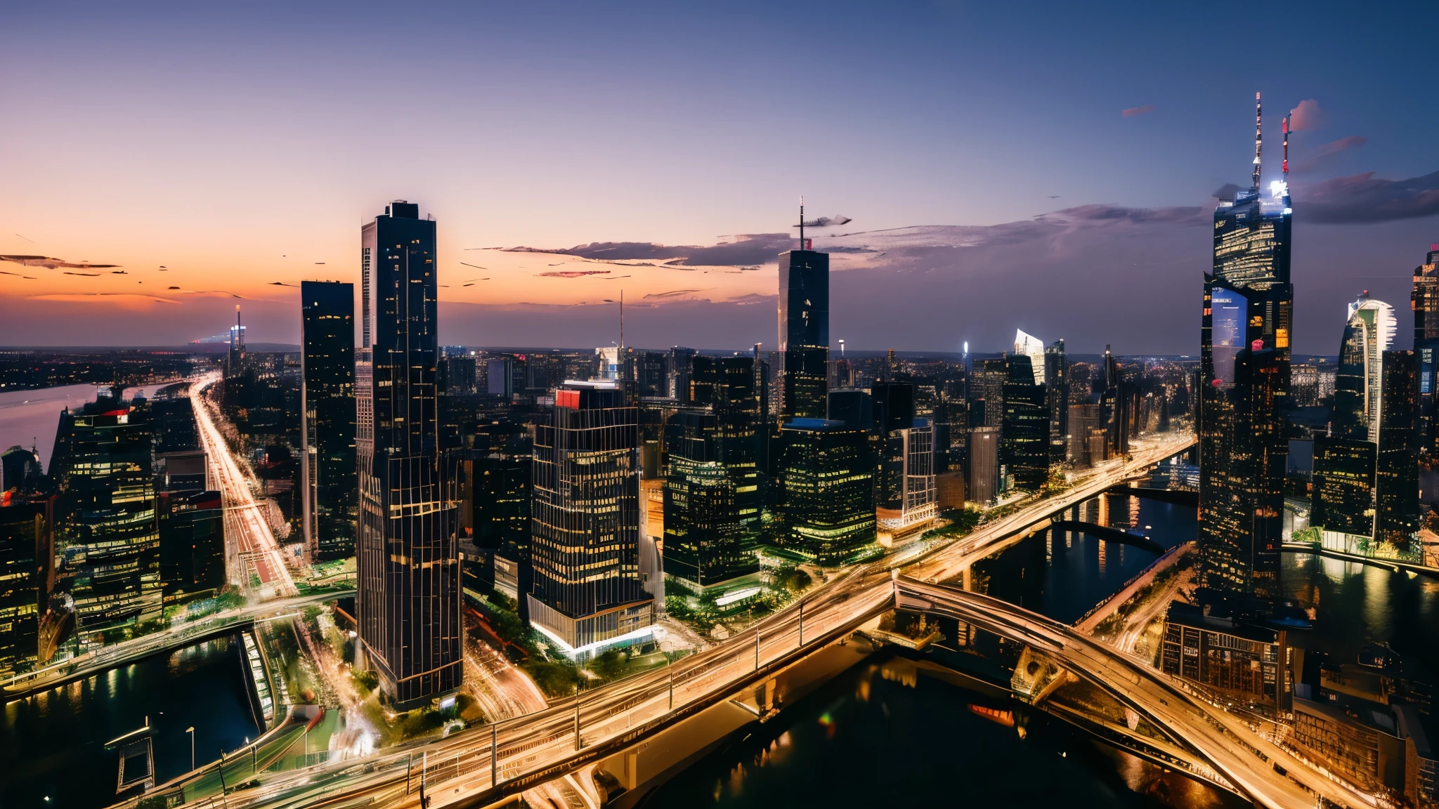 city at night with big buildings 