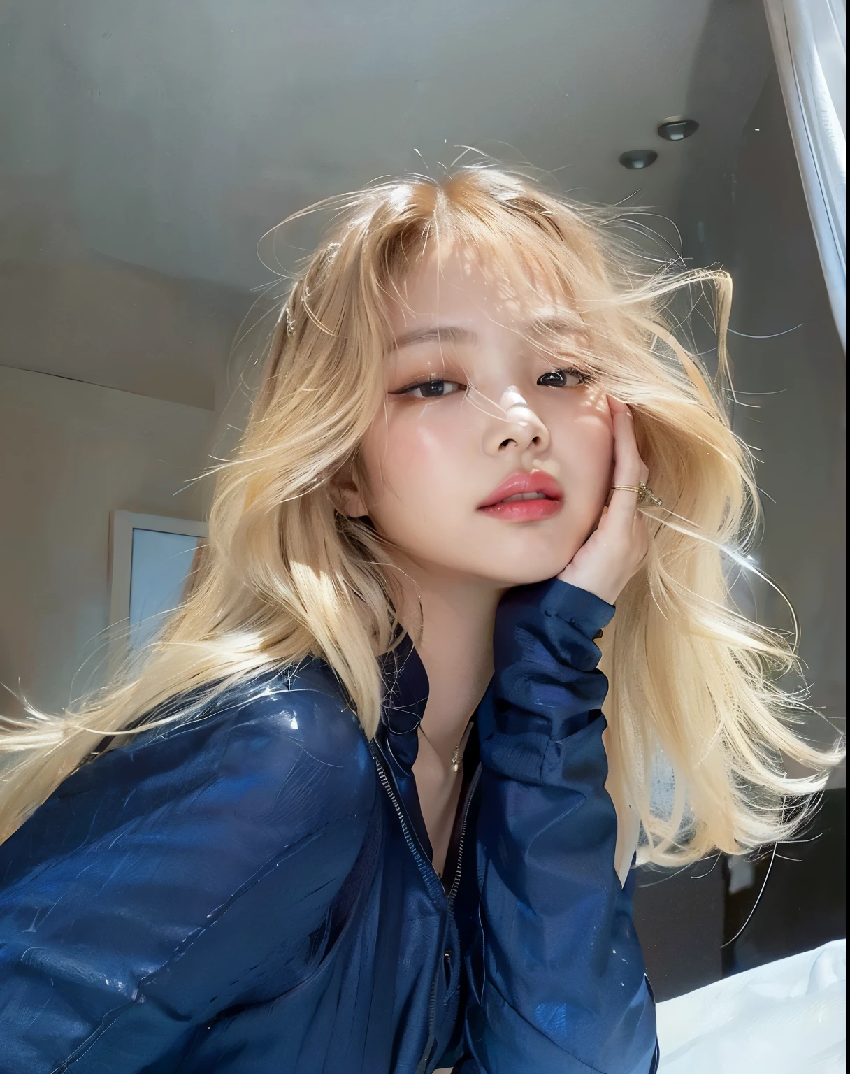 A portrait of Jennie Kim, the member of Blackpink, with Blackpink Jennie's signature style, powerful and charismatic presence, and flawless beauty as the focus. The artwork showcases her captivating eyes that are filled with depth and expressiveness, highlighting her beautiful detailed eyes. Her lips are also emphasized, with beautiful detailed lips that exude a sense of confidence. The image is ultra-detailed and of the highest quality, with a resolution of 4k or 8k, allowing for every intricate detail to be captured. The lighting is carefully set to enhance her features, creating a stunning and flattering effect. The artwork is rendered with a mix of vibrant and rich colors, adding vibrancy and elegance to the portrait. The style of the artwork is a combination of realistic and artistic elements, showcasing Jennie Kim's undeniable beauty in a photorealistic manner. The overall atmosphere is glamorous and captivating, reminiscent of a magazine photoshoot or a high-end fashion campaign.