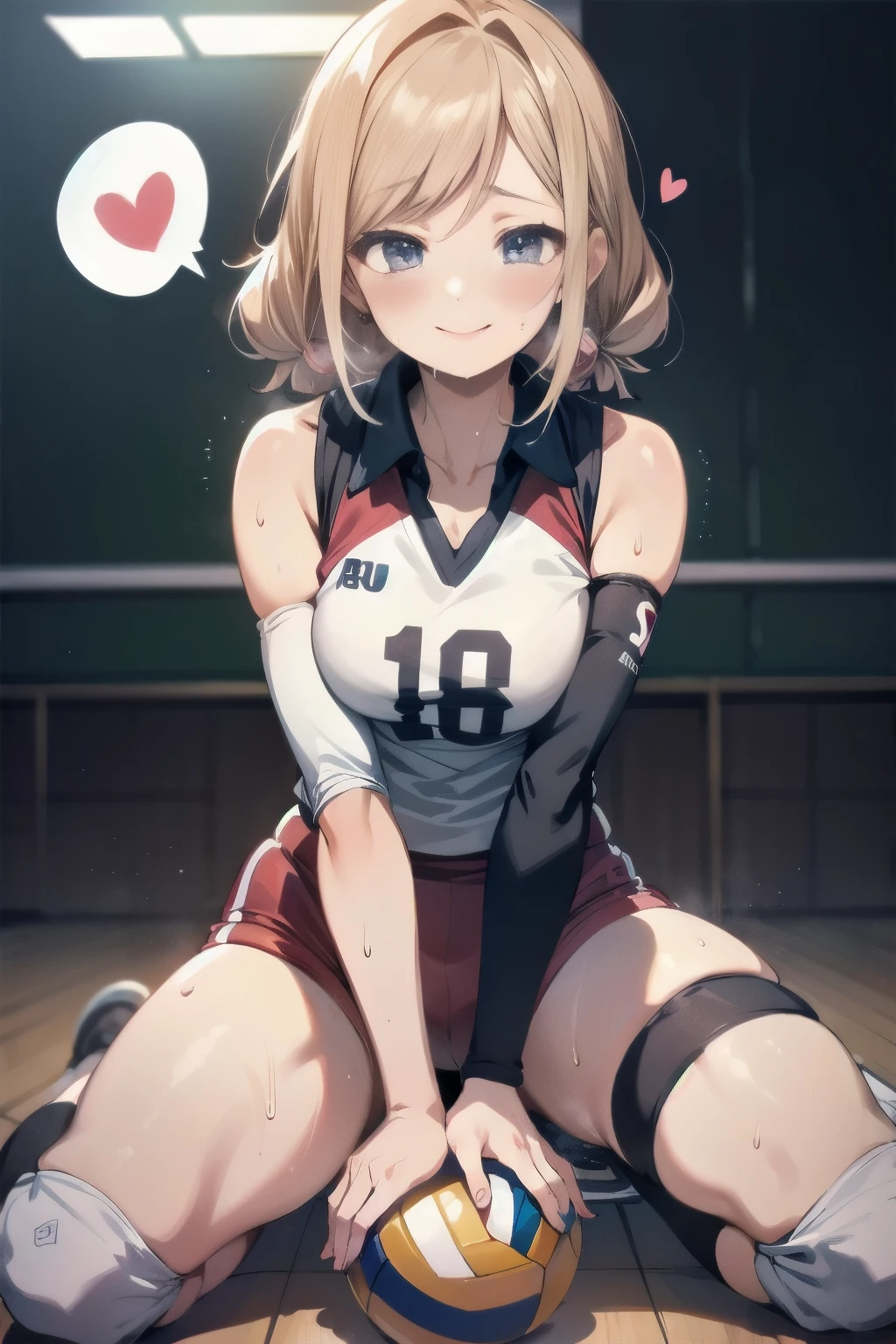 unity 8k wallpaper, anatomically correct, (((masterpiece))), (((best quality))), (((ultra detailed))), (((high-resolution))), ((Ultimate cutie)), perfect hands, perfect finger, (((good anatomy))), detailed beautiful face, shiny hair, (((gyaru))), (potbelly), (curvy), medium breasts, ((Thick thighs)), (((solo))), ((seductive smile)), (((blush))),
BREAK, (((sit astride the perfectly spherical shape 6-inch volleyball))), (((Straddling a perfectly spherical 6" volleyball))), (((Perfectly spherical 6" volleyball fits perfectly crotch))), BREAK, (((Rub the Perfectly spherical 6" volleyball against crotch))), (masturbation),
BREAK, (Collared volleyball uniforms), sleeveless, ((buruma)), ((kneepad)), pussy juice stained, (elbow pad), (((sweat))), (((covered in sweat))), ((deep breathing)), in Volleyball Court, indoor, lighting, looking at viewer, full body, (spoken heart)