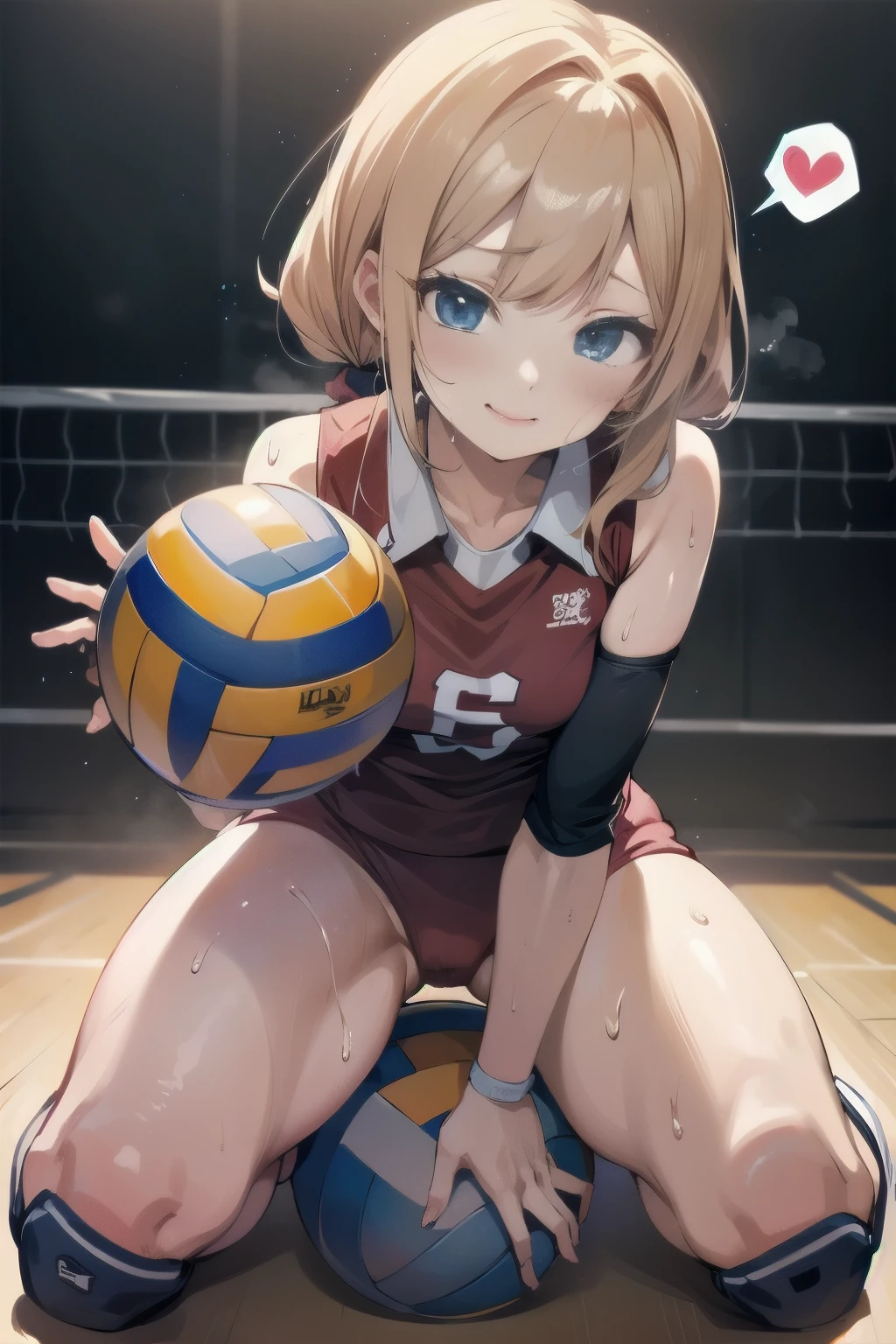 unity 8k wallpaper, anatomically correct, (((masterpiece))), (((best quality))), (((ultra detailed))), (((high-resolution))), ((Ultimate cutie)), perfect hands, perfect finger, (((good anatomy))), detailed beautiful face, shiny hair, (((gyaru))), (potbelly), (curvy), medium breasts, ((Thick thighs)), (((solo))), ((seductive smile)), (((blush))),
BREAK, (((sit astride the perfectly spherical shape 6-inch volleyball))), (((Straddling a perfectly spherical 6" volleyball))), (((Perfectly spherical 6" volleyball fits perfectly crotch))), BREAK, (((Rub the Perfectly spherical 6" volleyball against crotch))), (masturbation),
BREAK, (Collared volleyball uniforms), sleeveless, ((buruma)), ((kneepad)), pussy juice stained, (elbow pad), (((sweat))), (((covered in sweat))), ((deep breathing)), in Volleyball Court, indoor, lighting, looking at viewer, full body, (spoken heart)