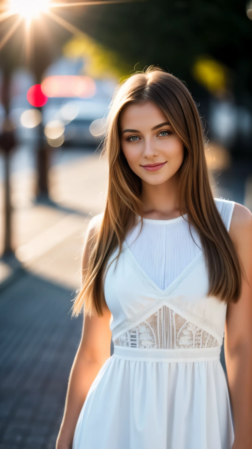 A Russian girl named Lilya, Straight Hair, whole body, sexy, nice smile, nice dress, lens flare, f/1.8, 135mm, Canon, UHD, retina, masterpiece, ccurate, anatomically correct, textured skin, super detail, high details, high quality, best quality, highres, 1080P, HD, 4K, 8k