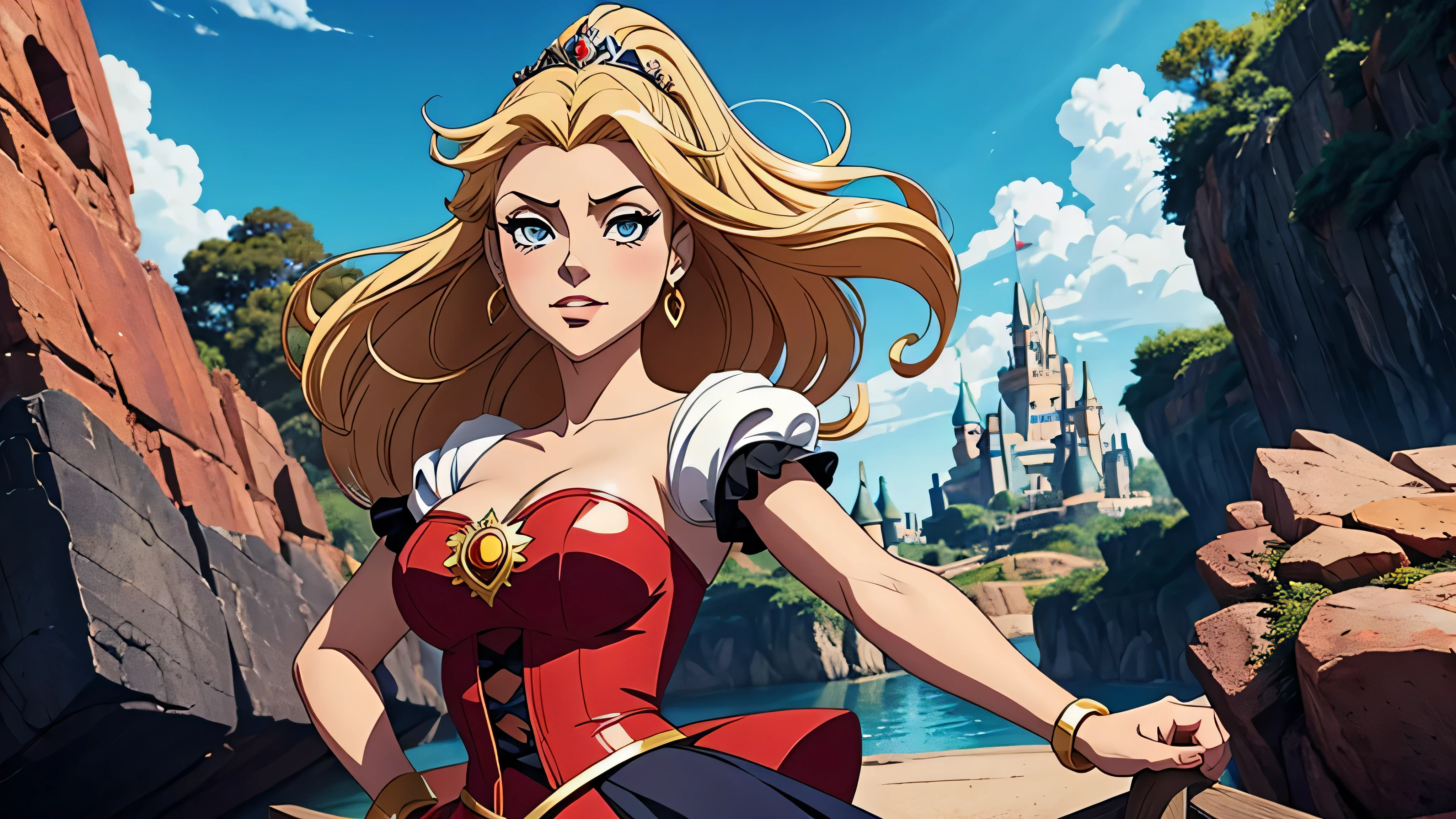 garota de anime, princesa, Disney, usando top, saia preta, rock and roll
