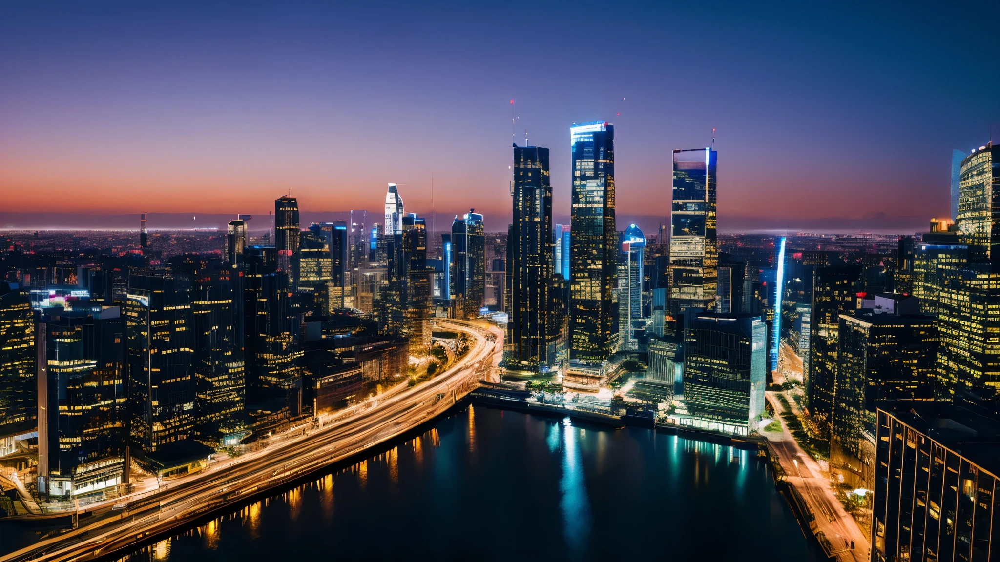 city at night with big buildings