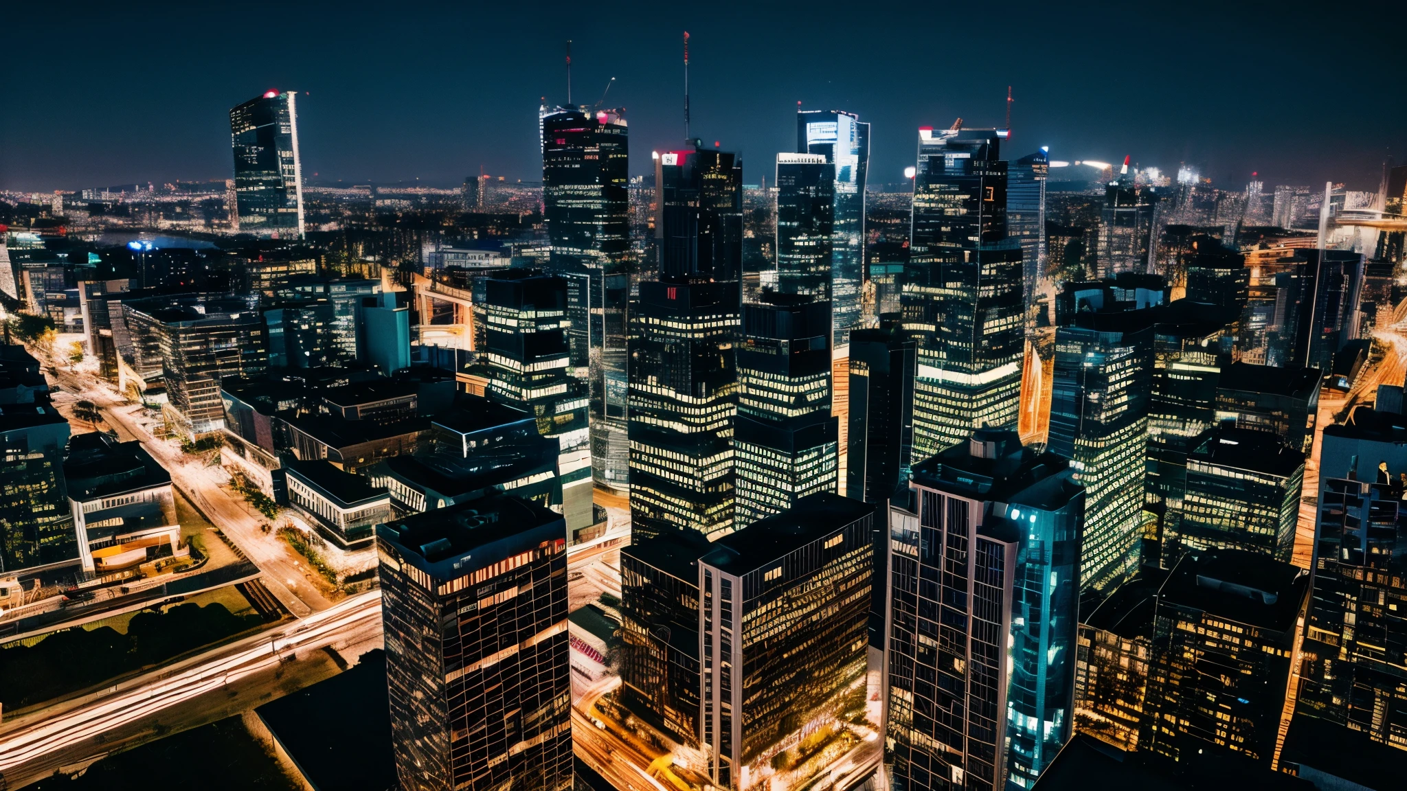 city at night with big buildings