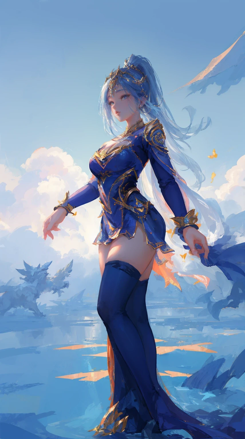 game character, East Asian original art character design, 1 girl, alone,[:(gradient background:1.5):40],full body lesbian, big breasts, Supergirl costume dress