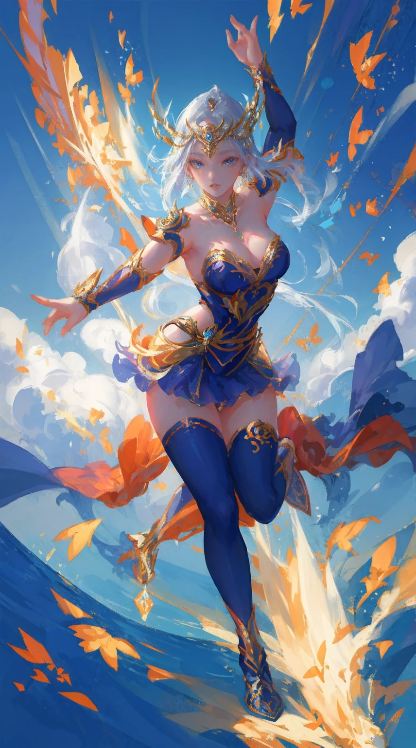 game character, East Asian original art character design, 1 girl, alone,[:(gradient background:1.5):40],full body lesbian, big breasts, Supergirl costume dress