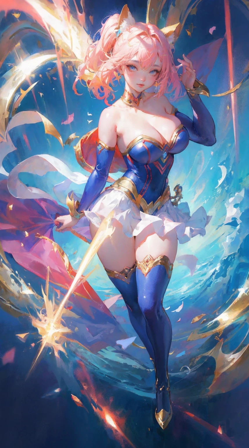 game character, East Asian original art character design, 1 girl, alone,[:(gradient background:1.5):40],full body lesbian, big breasts, Supergirl costume dress