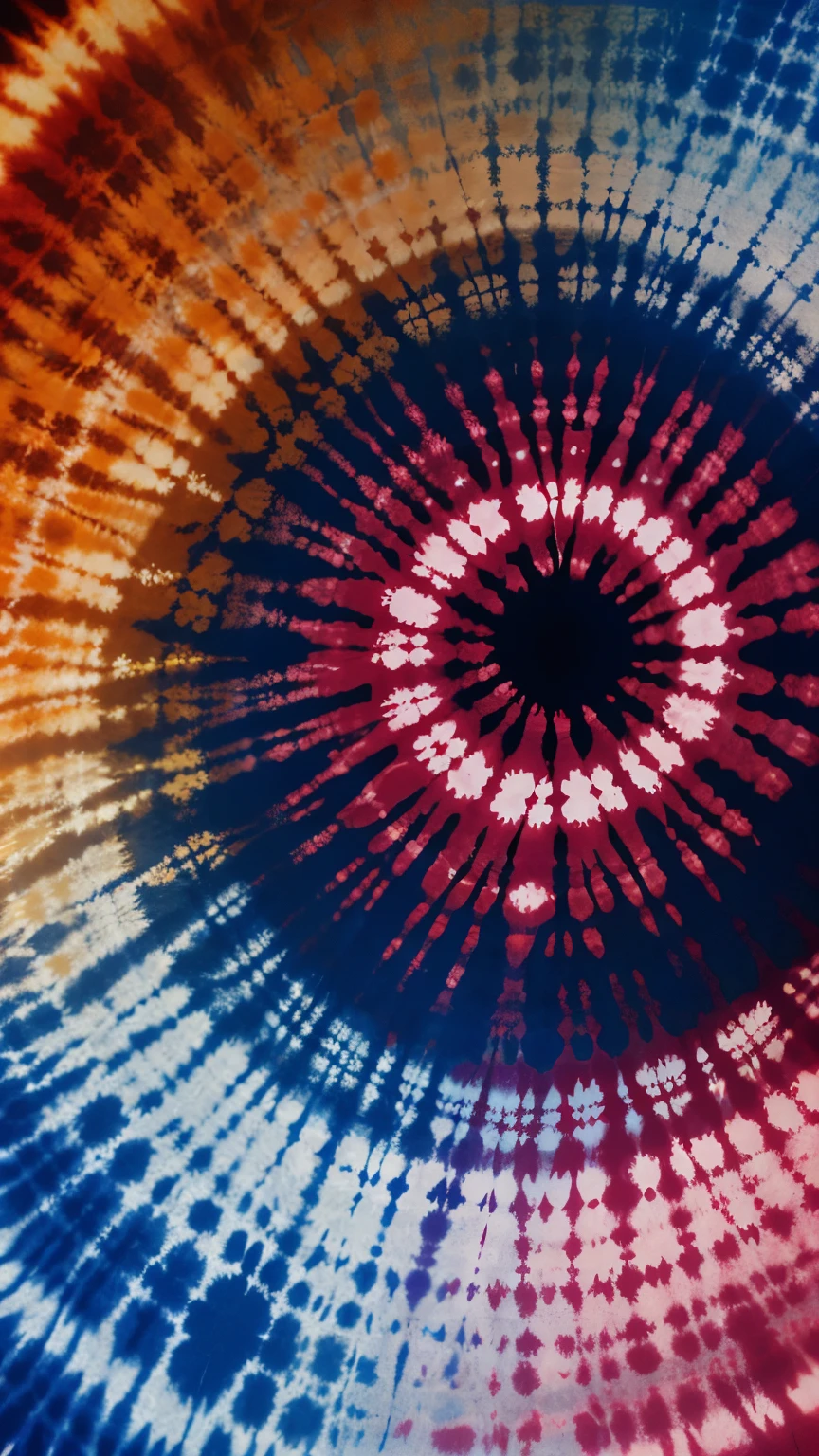 a classic tie dye pattern with bright vibrant colour swirling from the center without any face