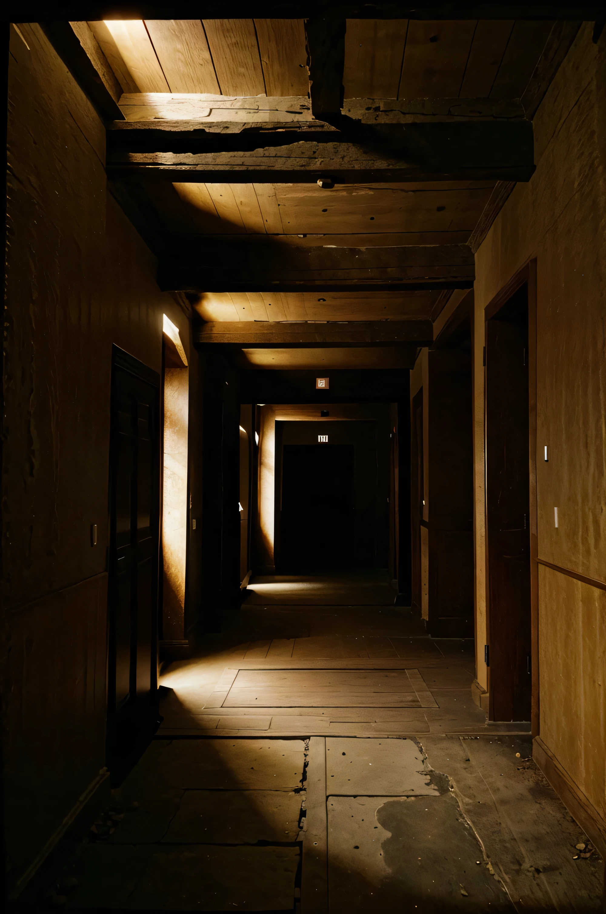 A mysterious, long, narrow hallway without doors