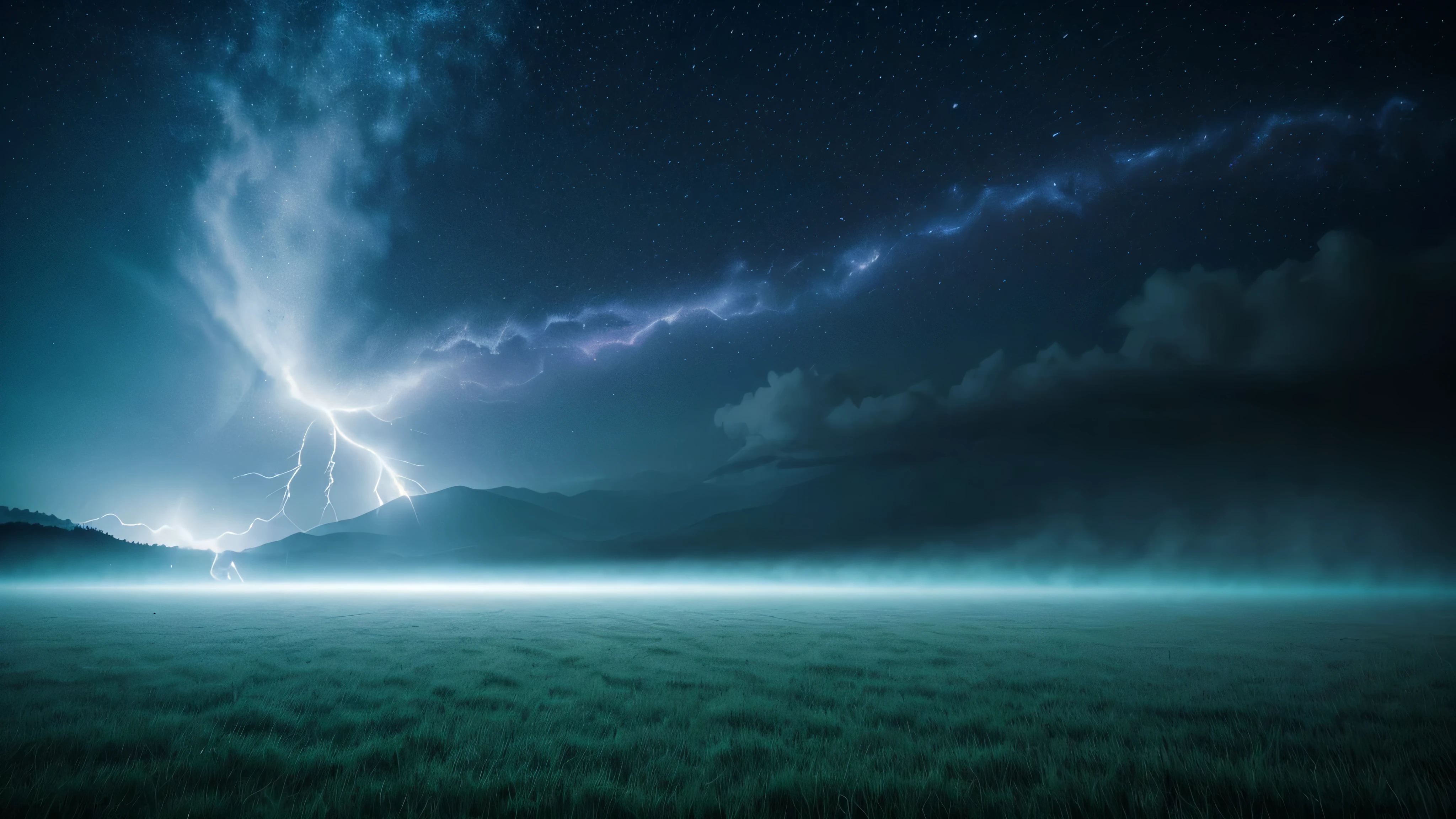  focus, high quality, 8K Ultra HD, High contrast, ((magic dust is formed from a musical note)) beautiful dark blue sky with solar eclipse, clouds are running across the sky, tall, mighty poplars grow on the sides,high quality, 8K Ultra HD, High contrast, ((many musical notes symbols, gold color musical symbols) on a turquoise heart, An all turquoise heart floats in the air above matte black wet stones with detailed texture and lots of realistic grass, and black clouds with a moving galaxy run across the dark blue, the heart sparkles, автор Yuki Sakura, High detail, and in the middle of the field there is a mysterious old house of the 18th century., sparks, camera glare from sunlight, flash of lightning, incredible dust is in the air)) (fog, nebula , volumetric light,), Yuki Sakura, High detail, saturation