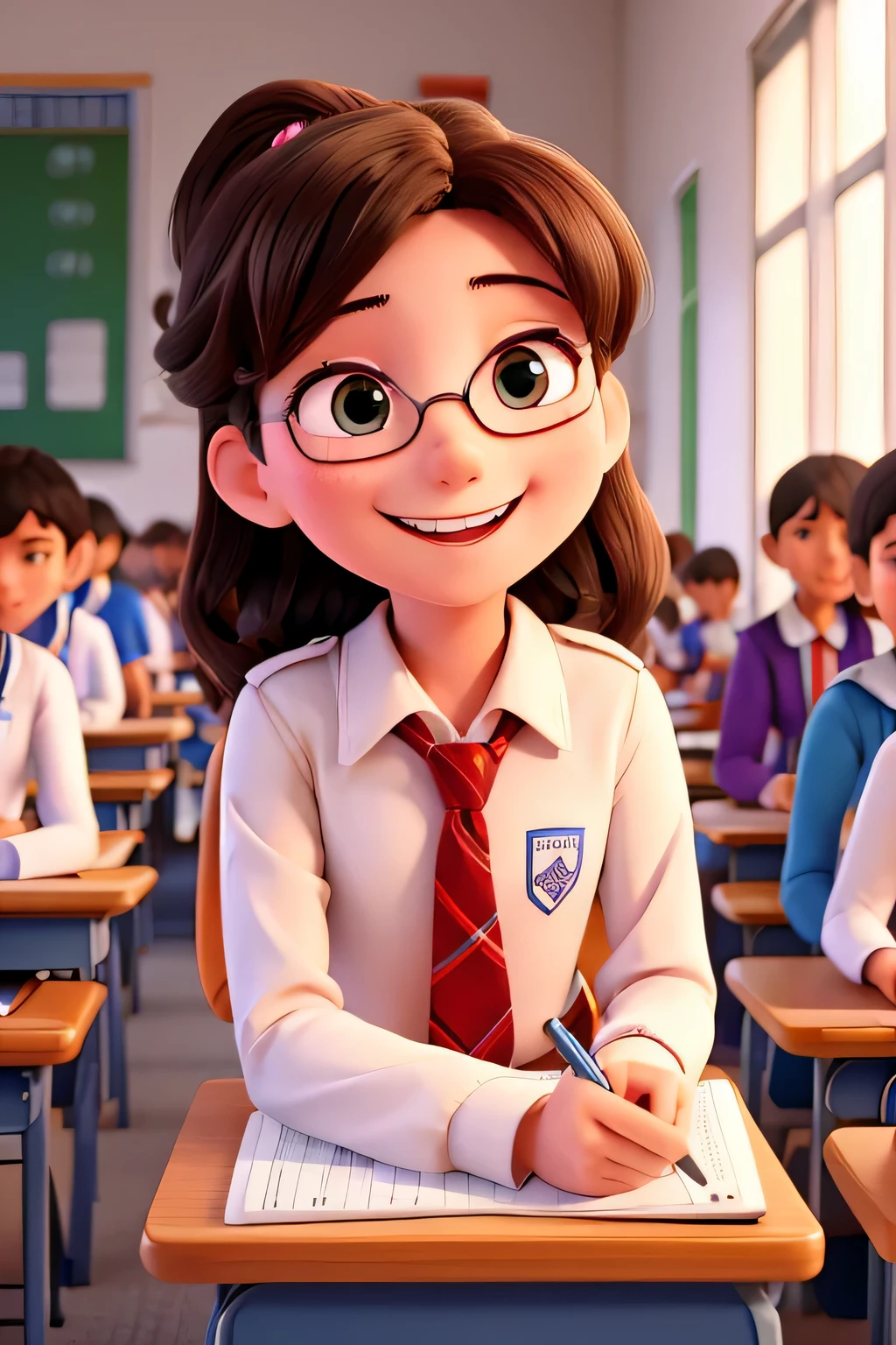 Student taking an exam, Succès, heureux, so heureux, Huge smile, visage clair, si intelligent