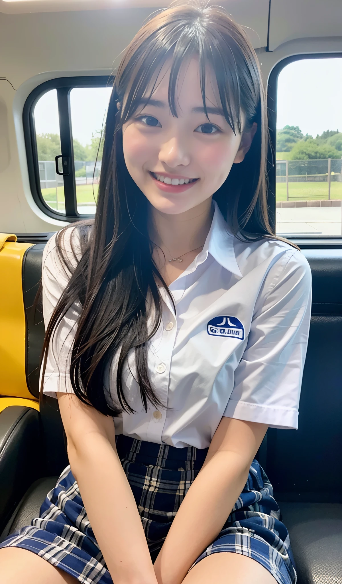 8k、best image quality、masterpiece、summer、Japanese high school girl meets friends while commuting to school。she smiled。、I winked in my right eye.