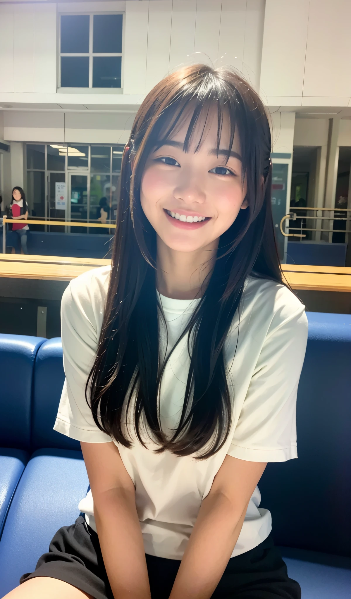 8k、best image quality、masterpiece、summer、Japanese high school girl meets friends while commuting to school。she smiled。、I winked in my right eye.、12age