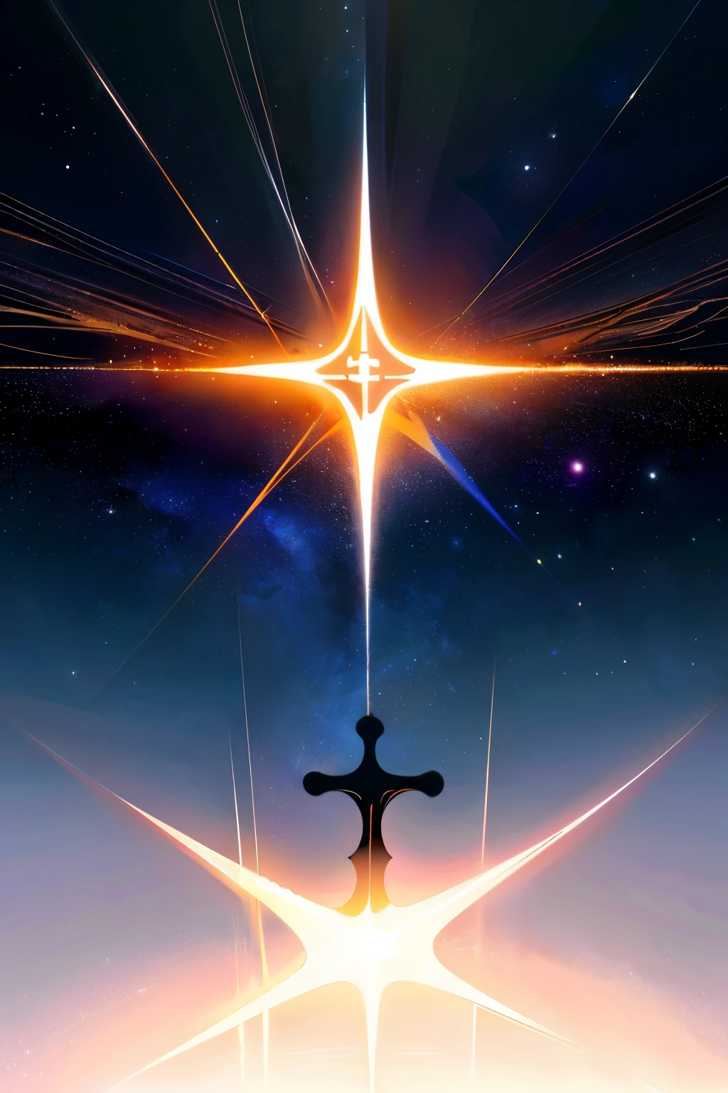 In the boundless expanse of the cosmos, a cross logo floats serenely against the backdrop of twinkling stars. This enigmatic symbol, reminiscent of silhouettes in space, emits a subtle, ethereal glow, casting an otherworldly light on the surrounding void. As if suspended in time, it stands as a beacon of mystery and intrigue amidst the infinite expanse, its simple yet profound presence a testament to the boundless wonders of the universe. The cross logo is a masterpiece of minimalist design, its clean lines and symmetrical shape creating a captivating contrast against the chaotic backdrop of the cosmos. The ultra-high resolution of