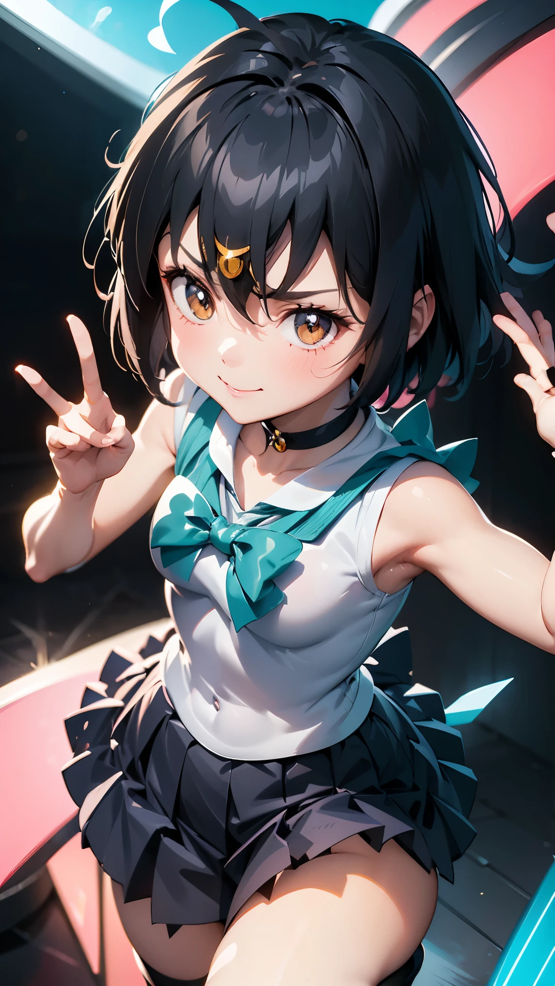 Ultra deitailed , Peni parker , decepcionada face , black sailor senshi uniform. Kawaii pose