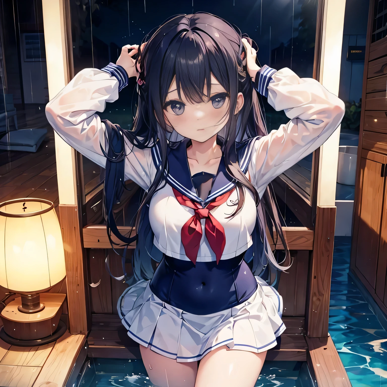 Anime girl in Japanese school uniform and wet pussy