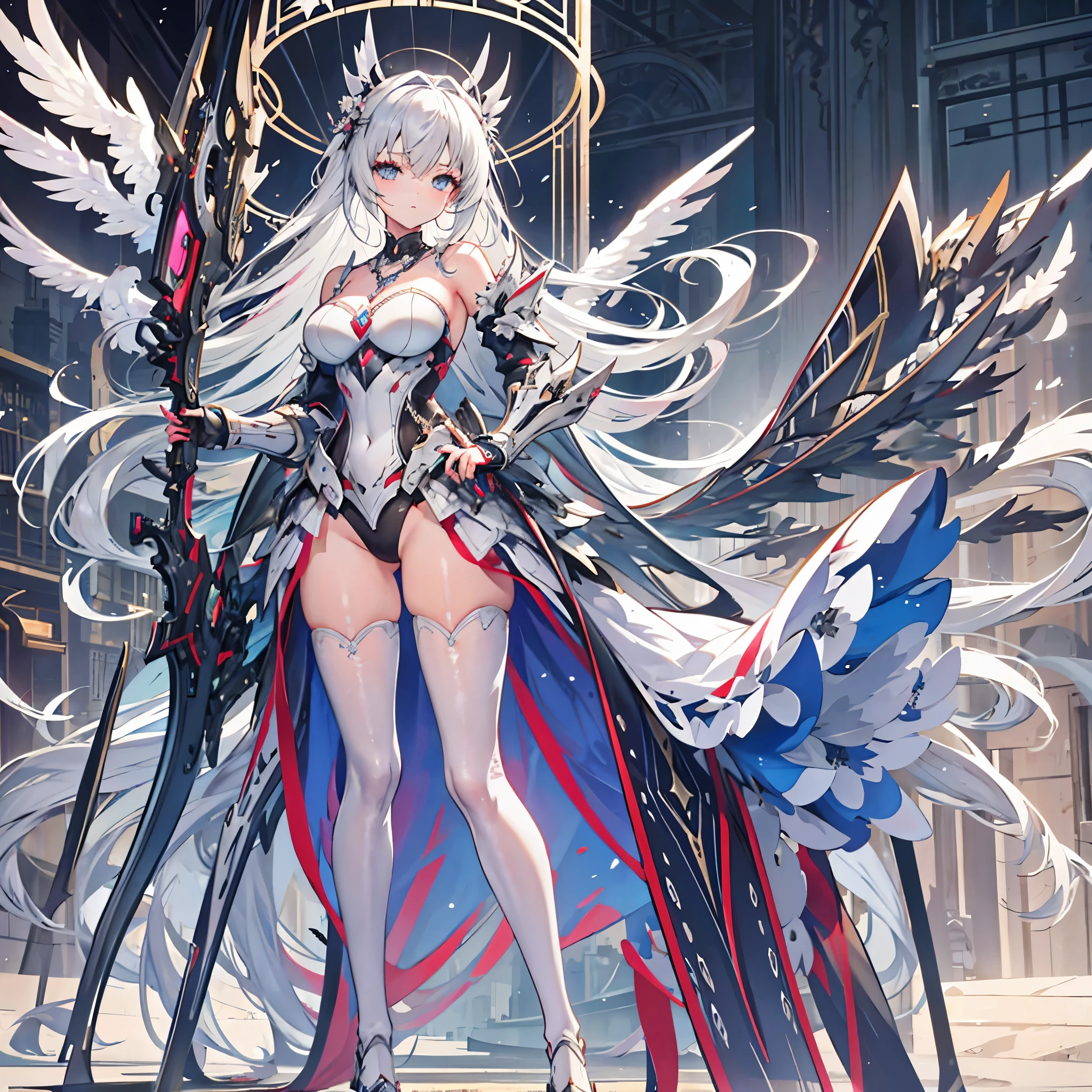 Cute adult girl standing ,girl focus, [Full body armor], ((Plain gray background)),  pokerface, upright immovable, (1girl in:1.3), Bangs,a necklace ,facing front,  （Snow White armor), Super Detail, Crystal Silver Eyes,slender, masterful technique, Long hair, animetic, Solo, Silk White hair, High quality, MastetPiece,ultra-detailliert,[wide-hips] , Beautiful Girl, [Detail Face], detail hands, ultra detail eyes,nothing face emotion, Beautiful eyes