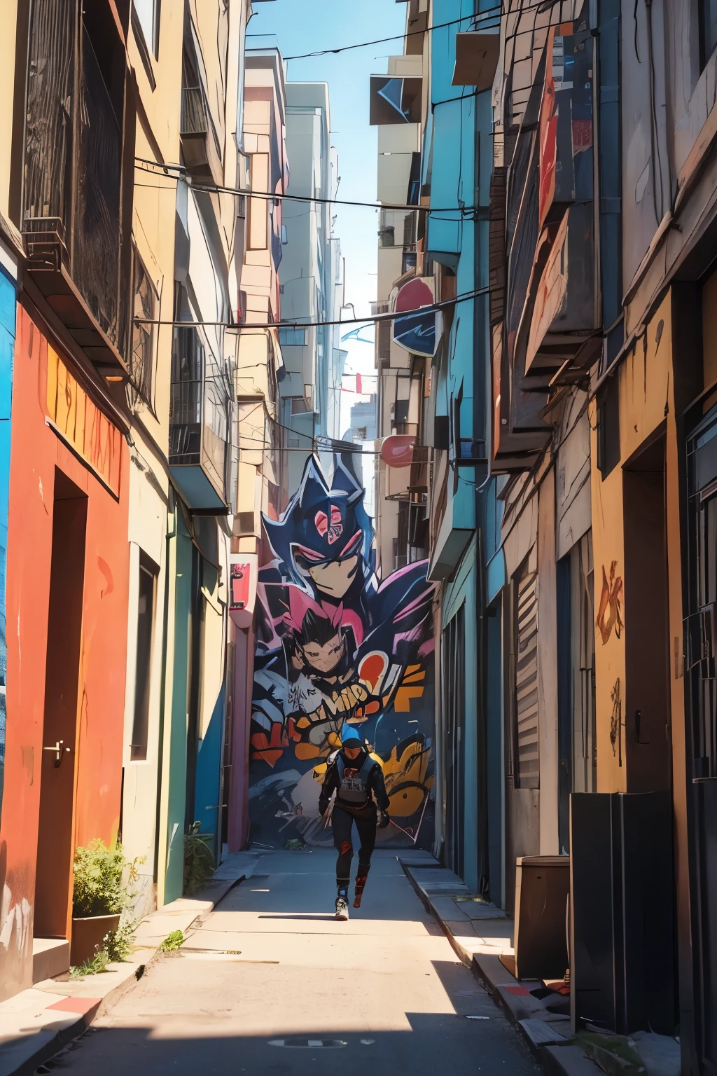 (melhor qualidade,4k,8K,high resolution,obra de arte:1.2),ultra-detalhado,(Realista,photoRealista,photo-Realista:1.37),graffiti style comic book,personagens exagerados e cores fortes,alto contraste,ambiente urbano,arte de rua detalhada,expressive illustrations,dynamic action scenes,comic book aesthetic,vibrant and energetic,linhas de movimento e efeitos sonoros,Pop Art Inspirado,Cores vivas e saturadas,Cityscape scenery,marked walls and buildings,grafiteiro criando arte,comic speech bubbles,sketched lines and texture,mensagens ocultas e simbolismo,poses and expressions of characters showing emotions,camadas sobrepostas de graffiti,subtitles and dialogue,imagination running wild,street culture and hip-hop influence,exploration of urban life,corajoso e cru,playful and rebellious,moda urbana,mistura de realismo e elementos de desenho animado,graffiti tags and famous superhero tags,personagens e personalidades grandiosas,misteriosas figuras mascaradas,letras de graffiti e tipografia,comic panels with sequential narrative,narrativa interativa e envolvente,unconventional storytelling techniques,temas subversivos e instigantes.