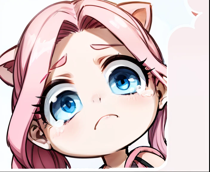 Pink hair, pig tails, long hair, blue eyes,sad, tears